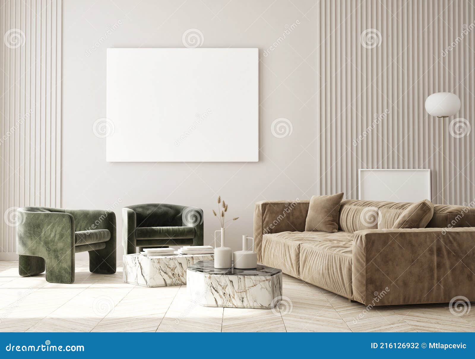 mock up poster frame in modern interior background living room art deco style 3d render