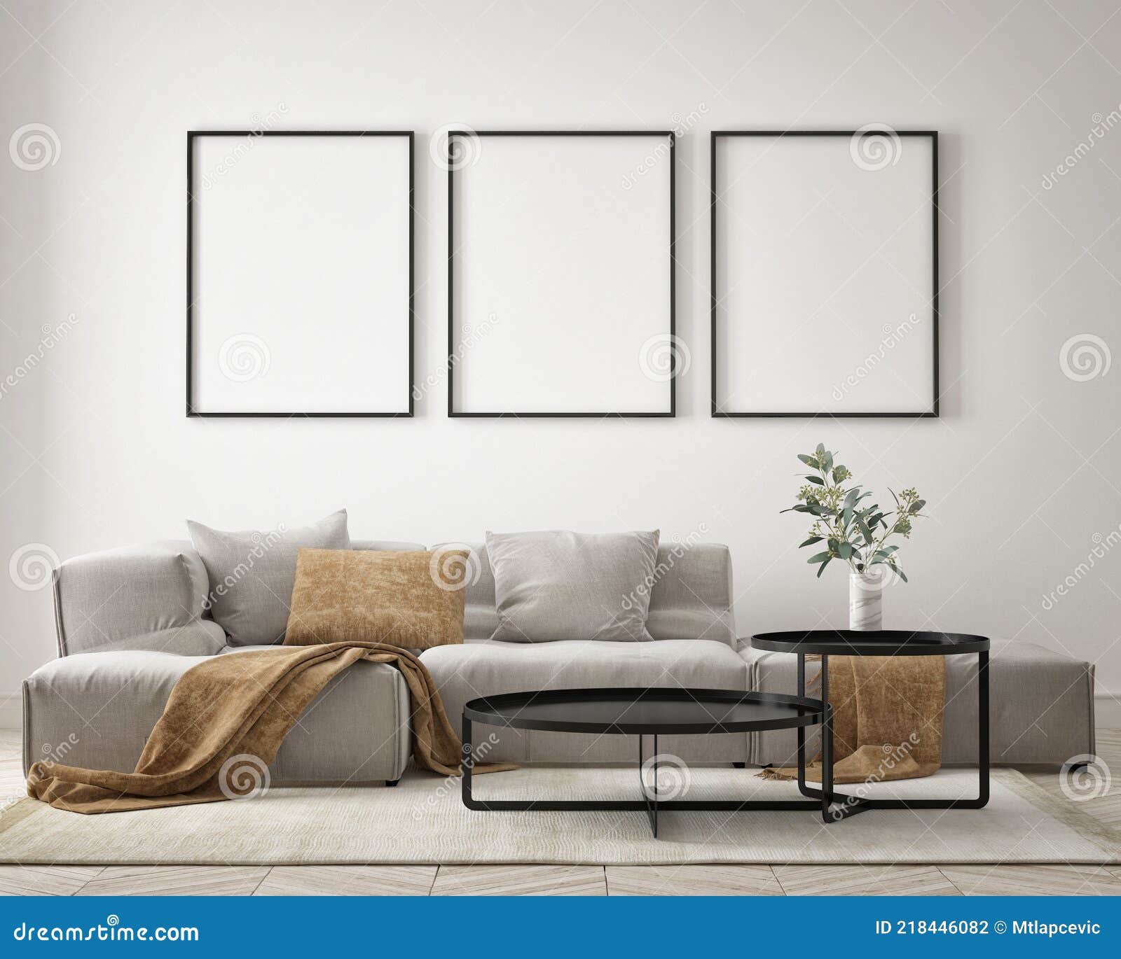 mock up poster frame in modern interior background living room minimalistic style 3d render