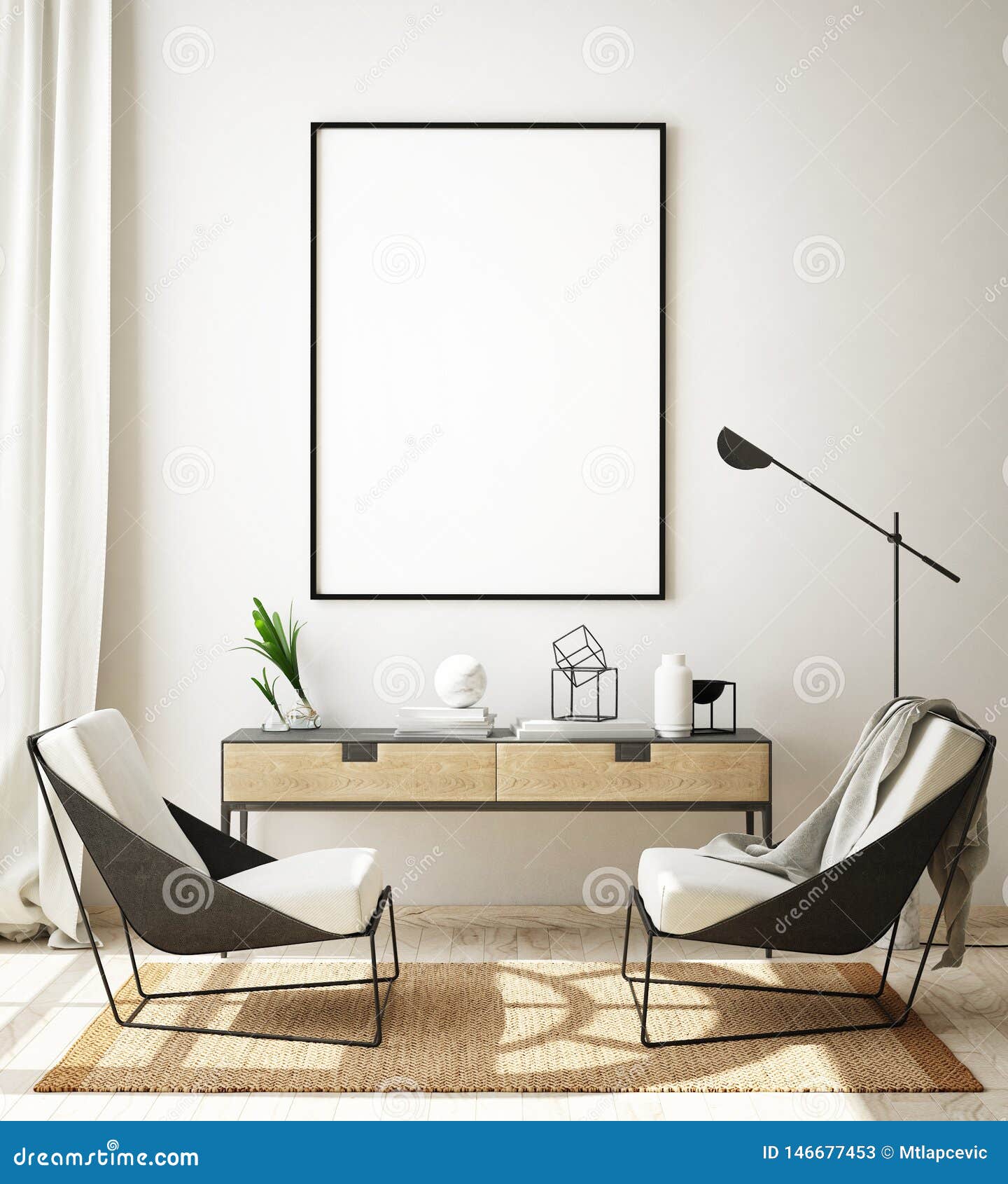 mock up poster frame in modern interior background, living room, scandinavian style, 3d render, 3d 