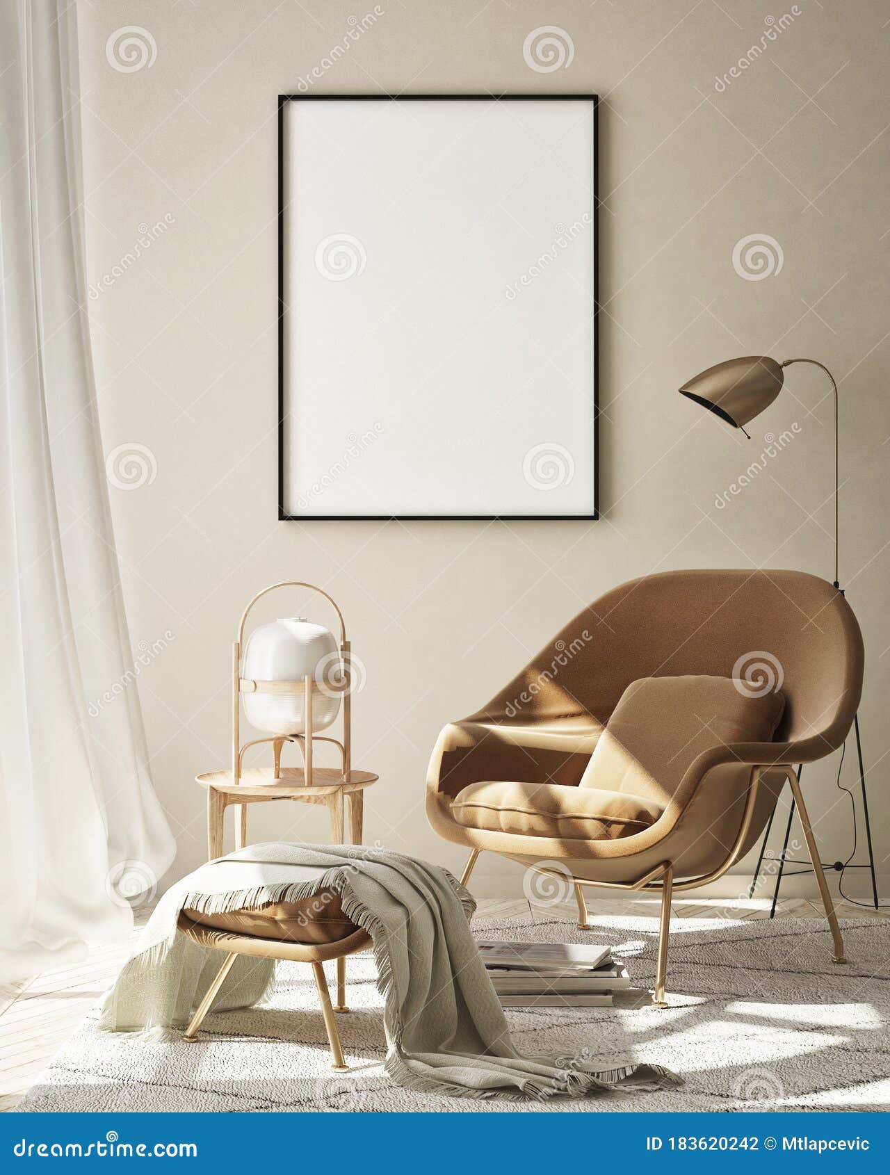 mock up poster frame in modern interior background, livingroom, scandinavian style, 3d render