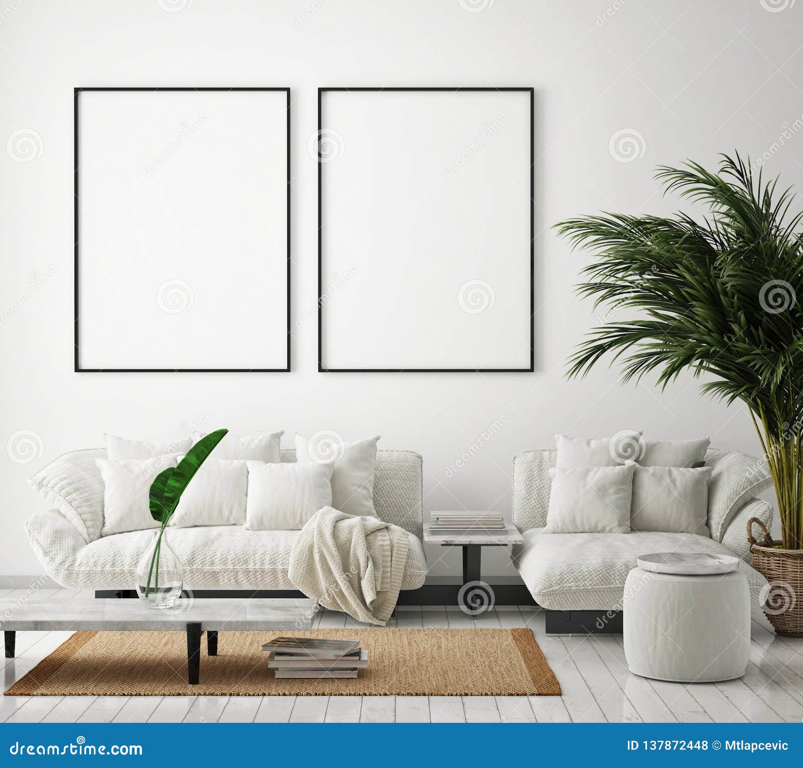 Mock Up Poster Frame in Modern Interior Background, Living Room,  Scandinavian Style, 3D Render Stock Illustration - Illustration of black,  creative: 137872448