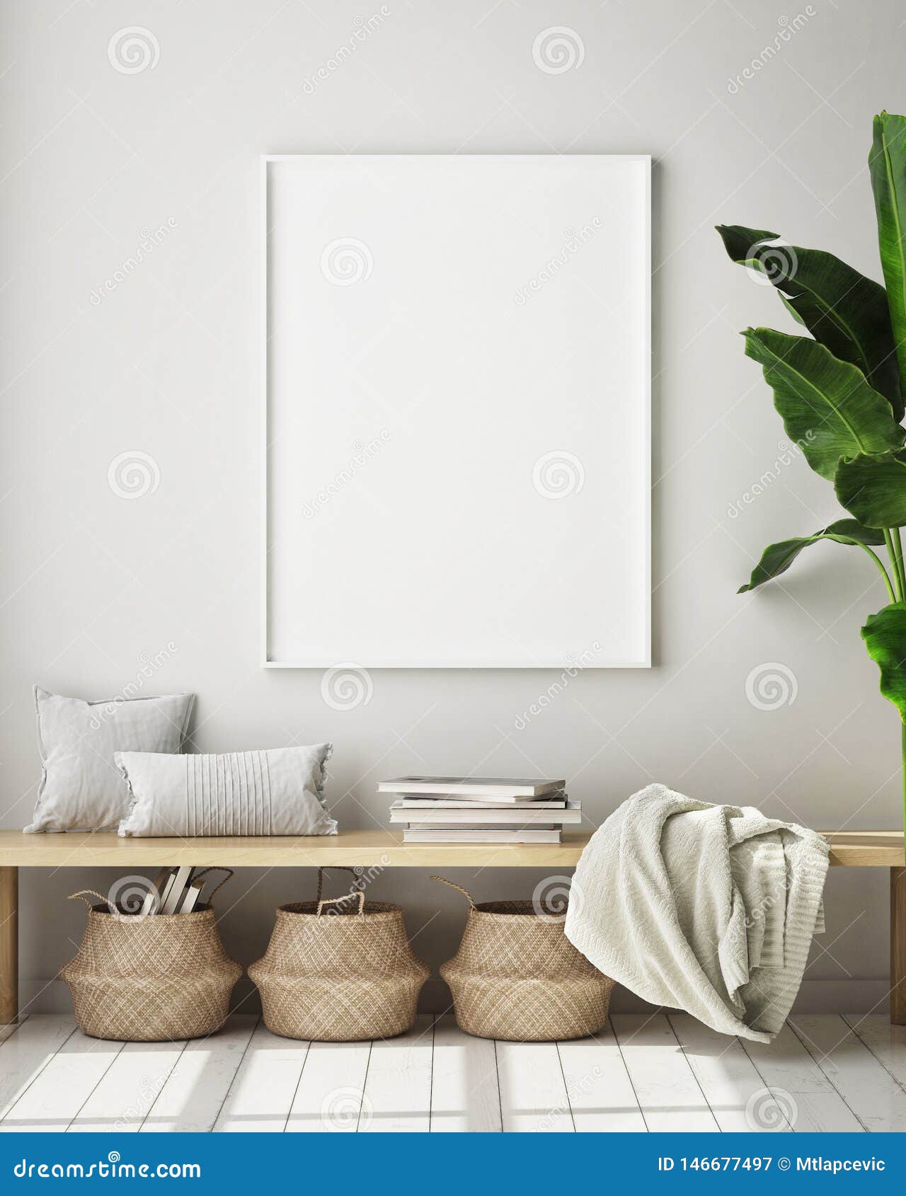 mock up poster frame in modern interior background, living room, scandinavian style, 3d render, 3d 