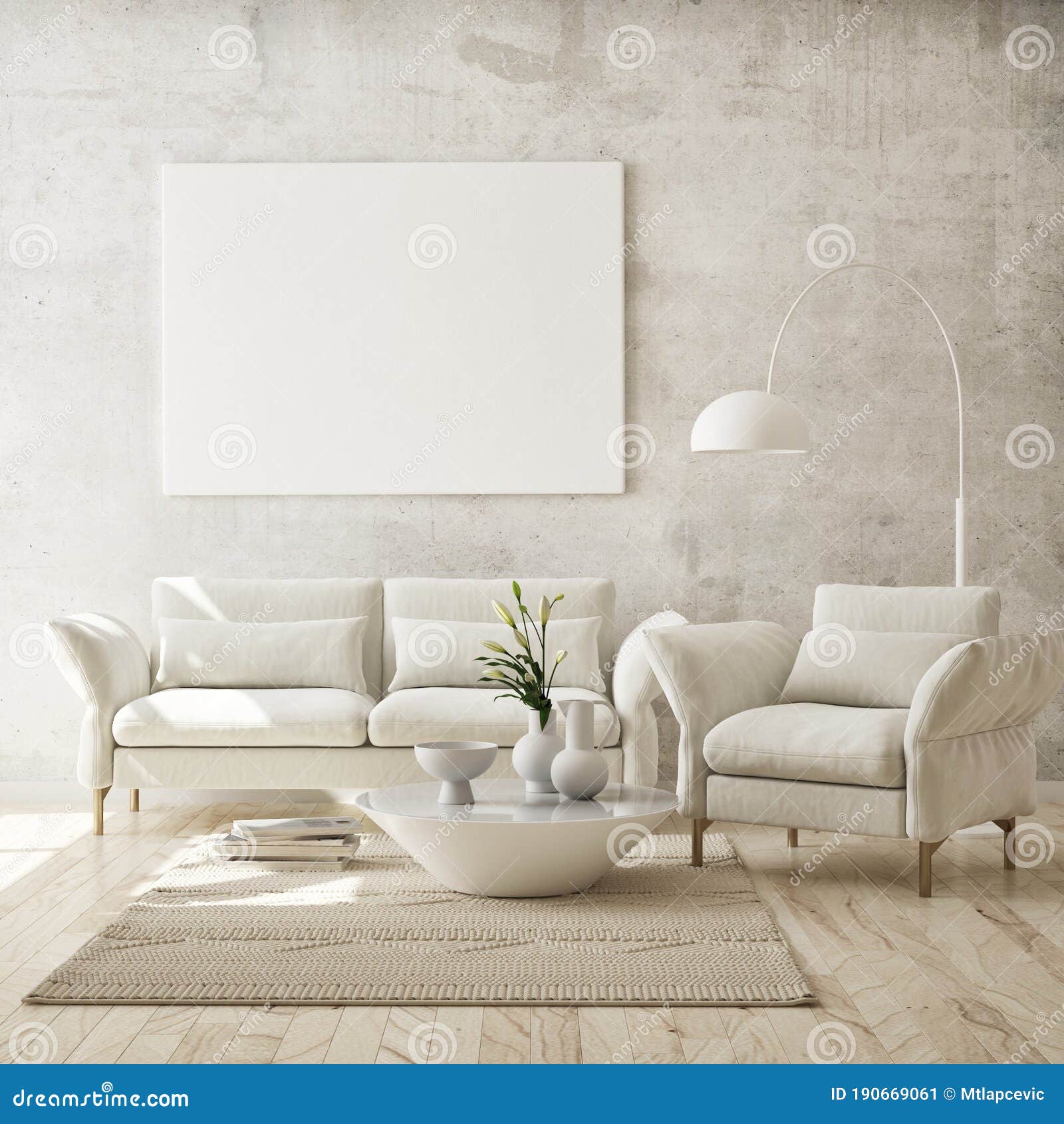 Mock Up Poster Frame in Modern Interior Background, Living Room,  Scandinavian Style, 3D Render Stock Illustration - Illustration of  decorative, blank: 190669061