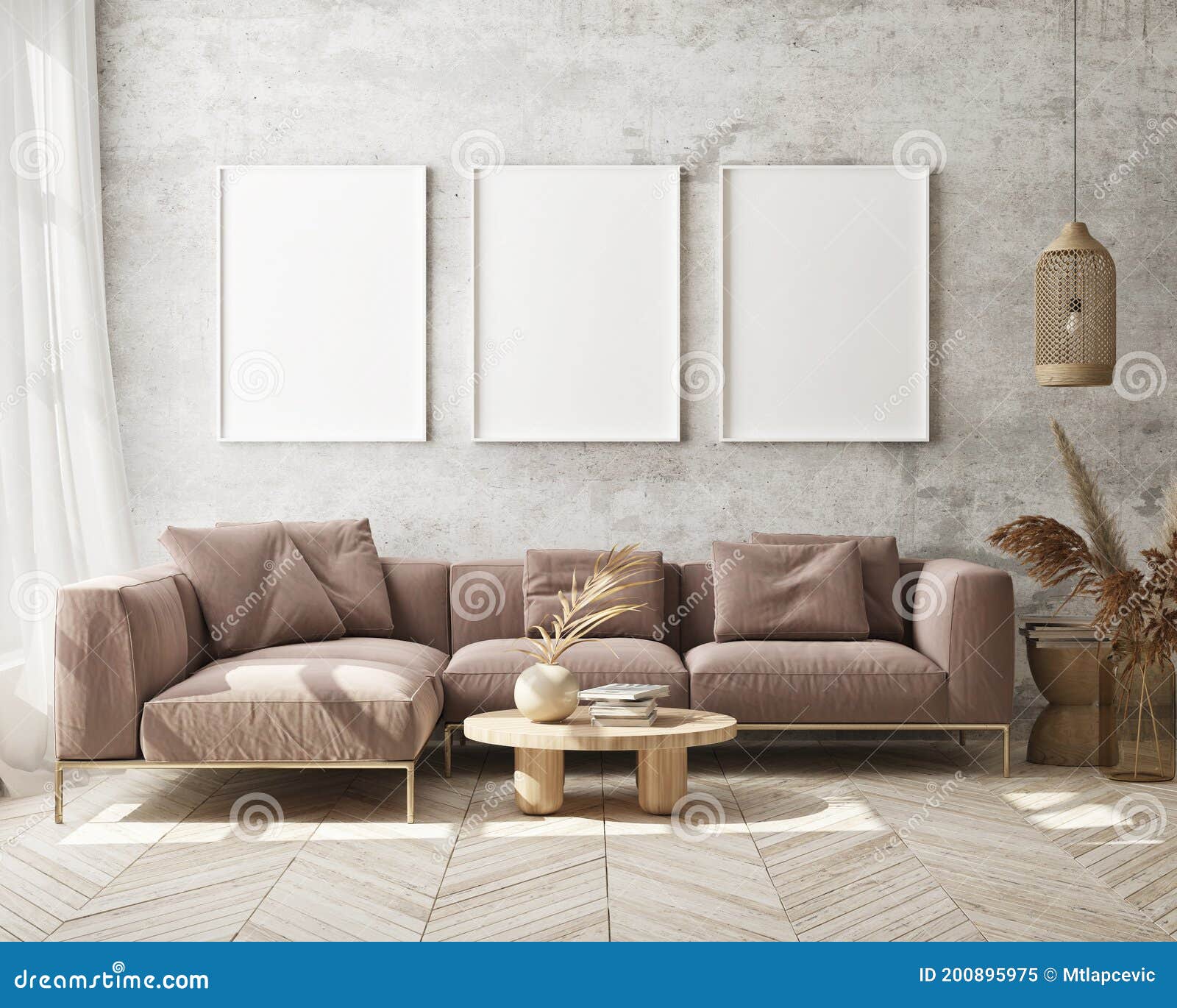 mock up poster frame in modern interior background, livingroom, scandinavian style, 3d render