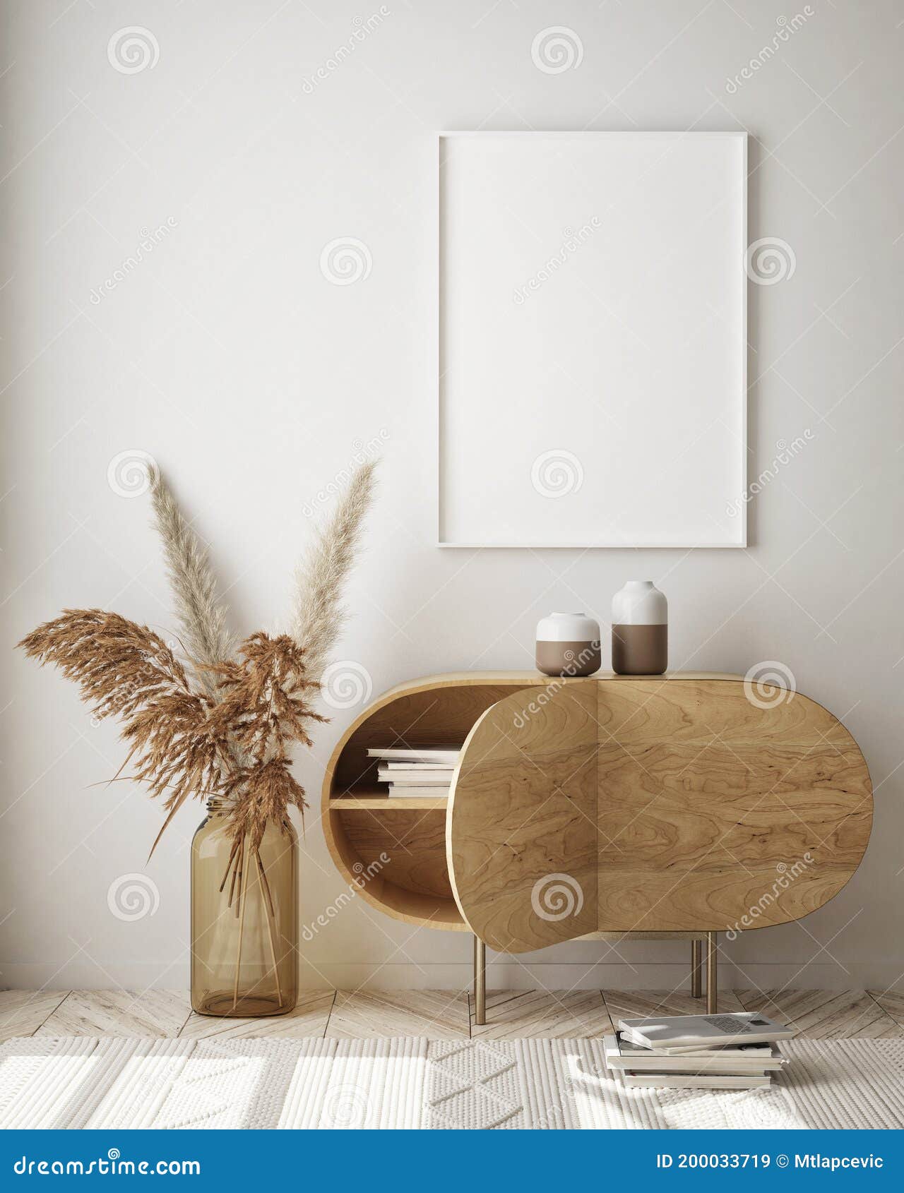 mock up poster frame in modern interior background, livingroom, scandinavian style, 3d render