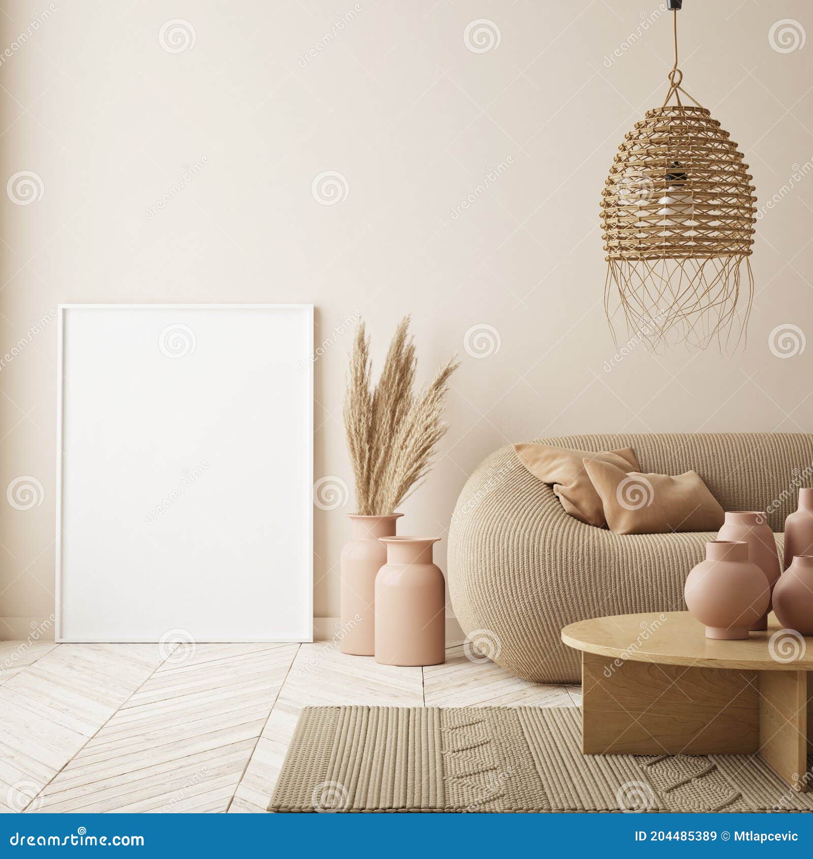 mock up poster frame in modern interior background, livingroom, scandinavian style, 3d render