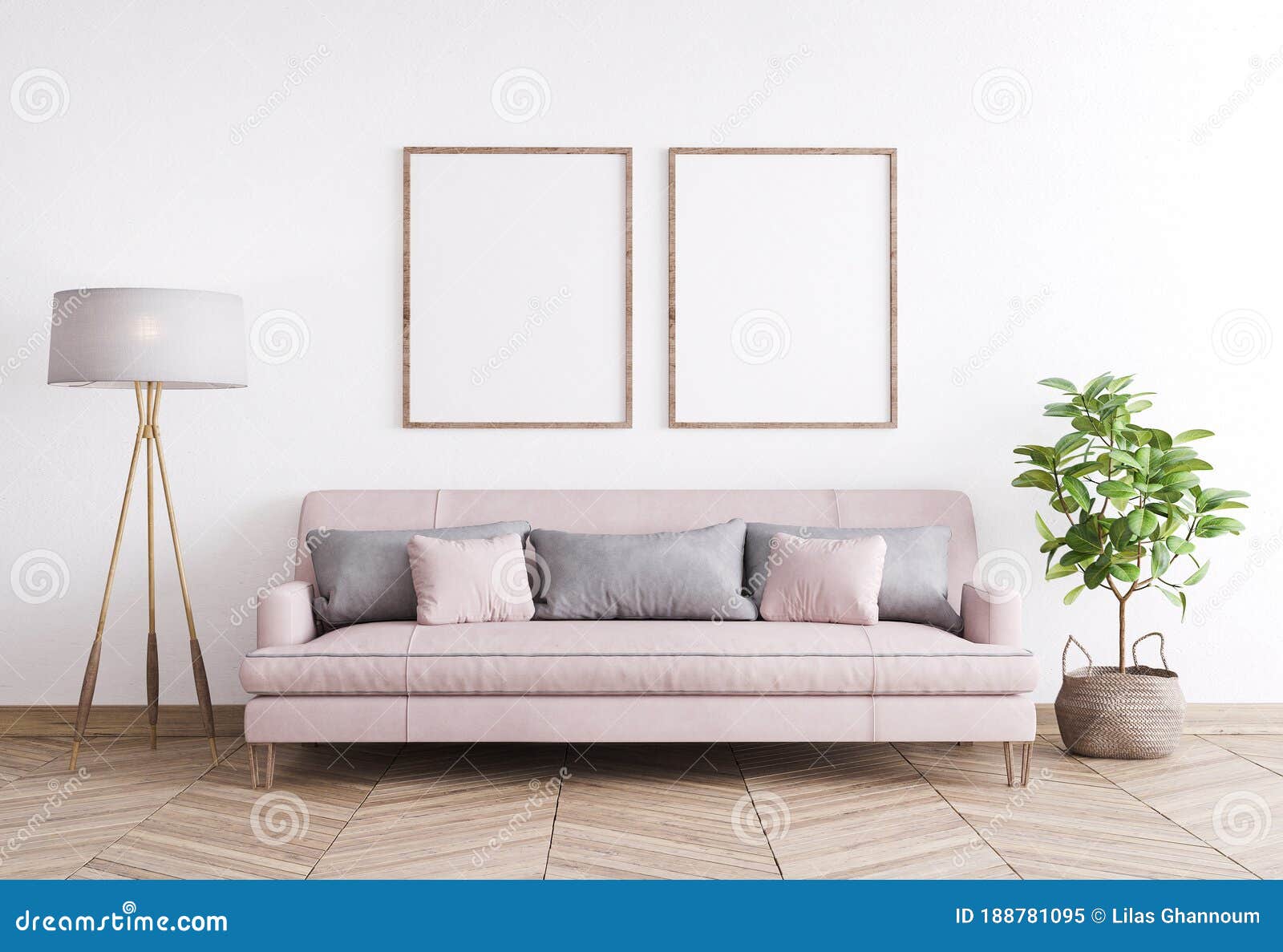 Mock Up Poster Frame In Modern Interior Design Stylish Home Decor With Pink Sofa And Rattan Basket On White Background Stock Illustration Illustration Of Architecture Design 188781095