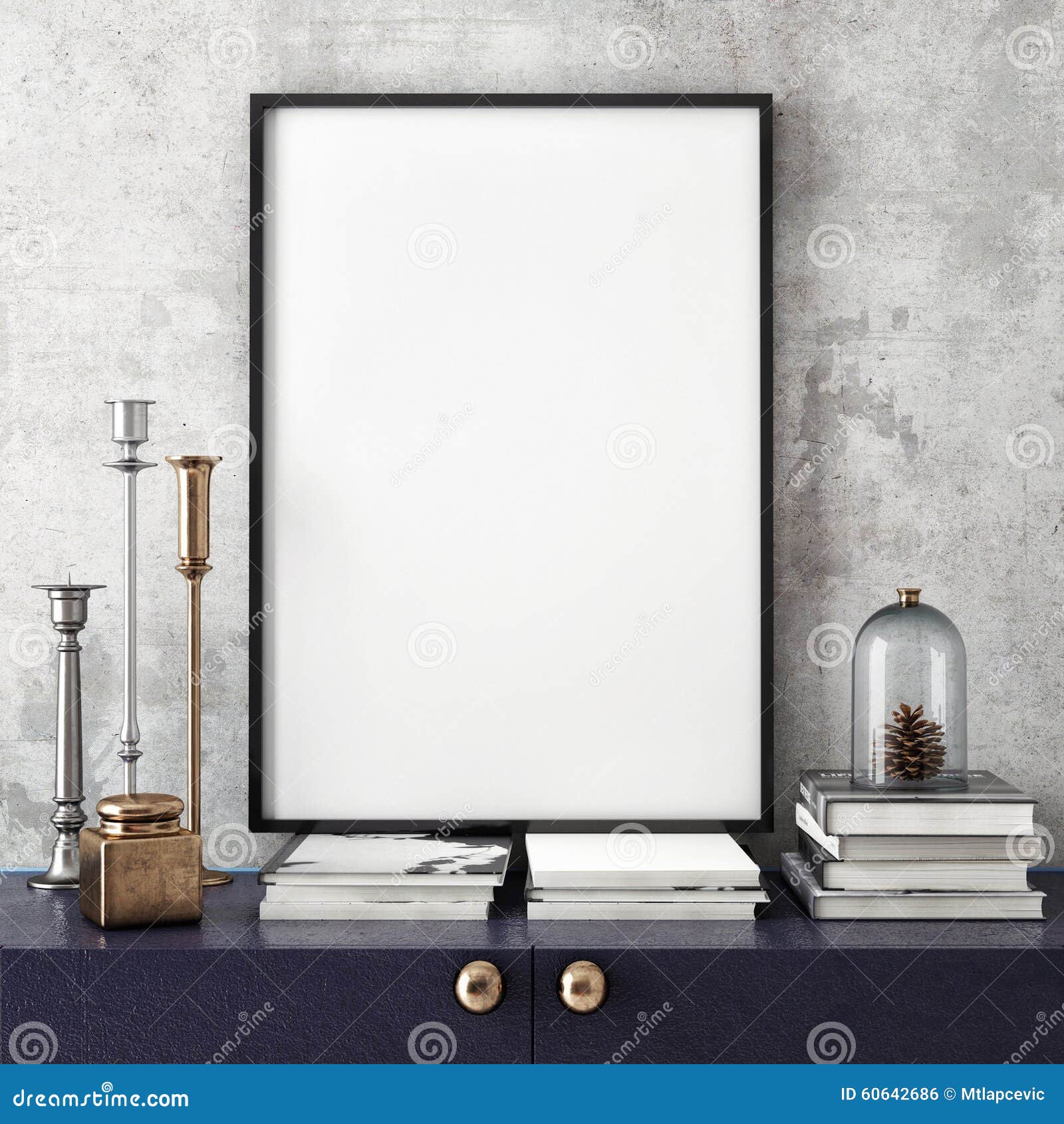 Mock Up Poster Frame With On Retro Chest Of Drawers, Hipster Interior