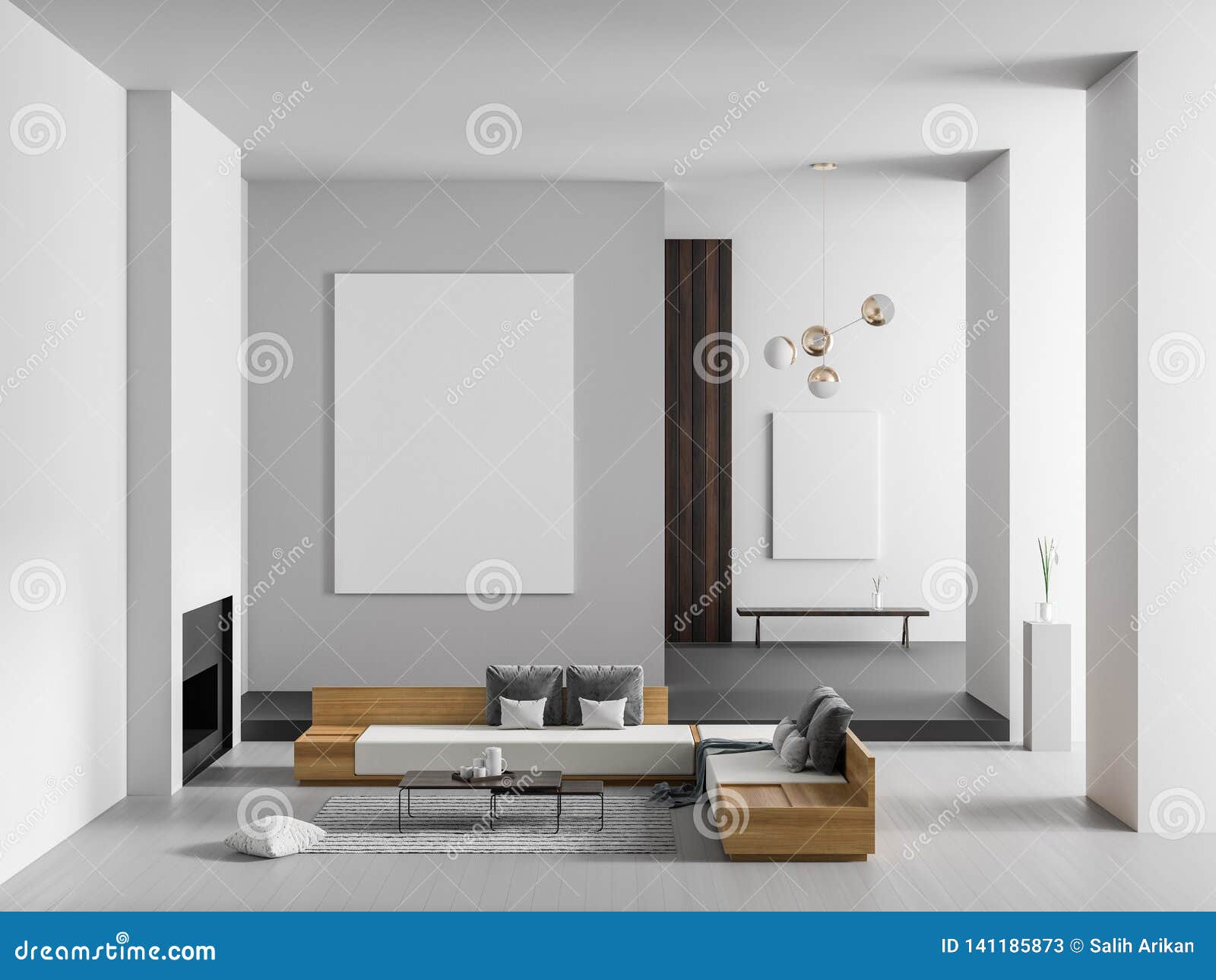 Mock Up Poster Frame In Spacious Luxury Interior With