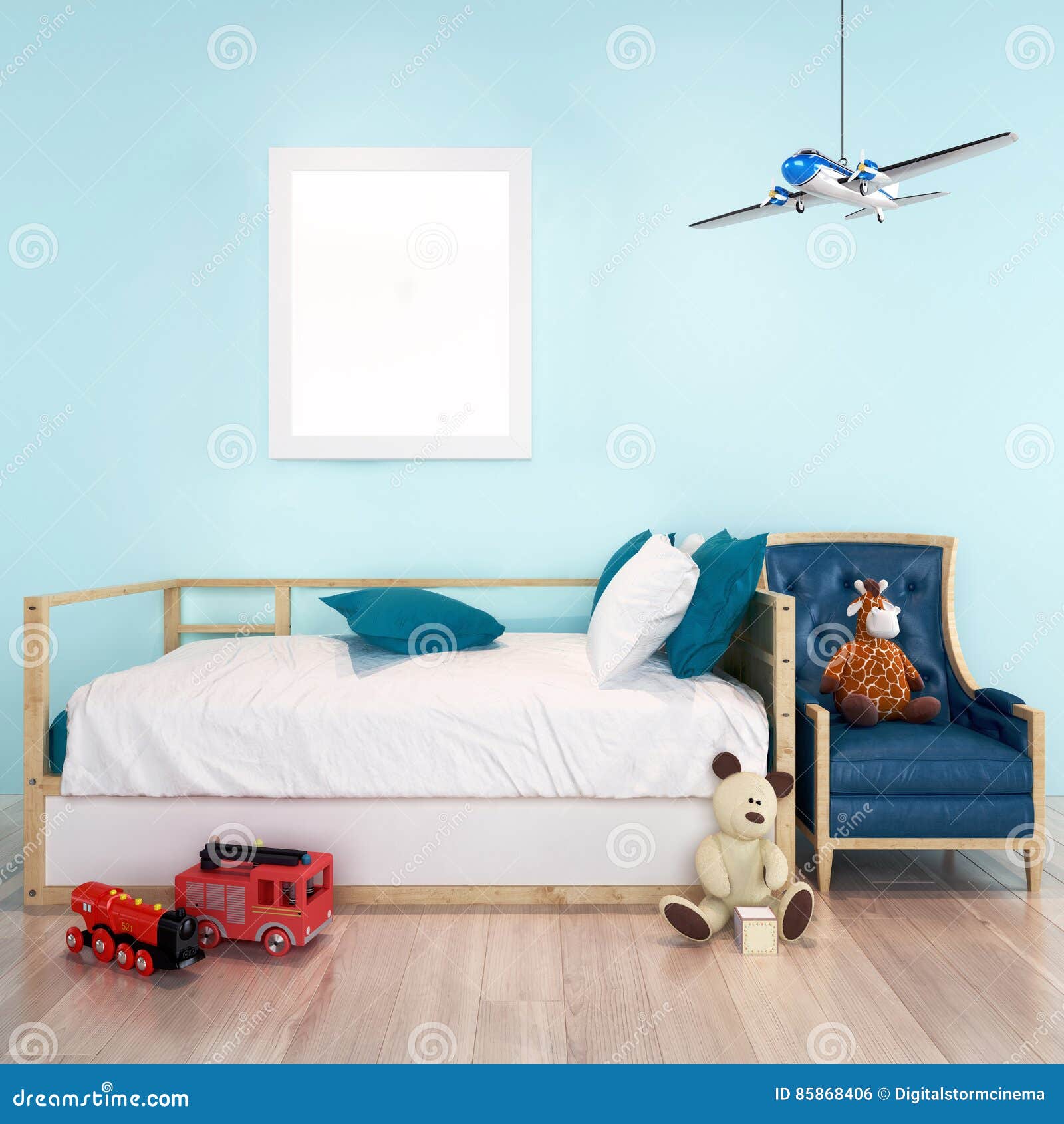 Mock Up Poster Frame in Toddler Boy Room. Stock Illustration