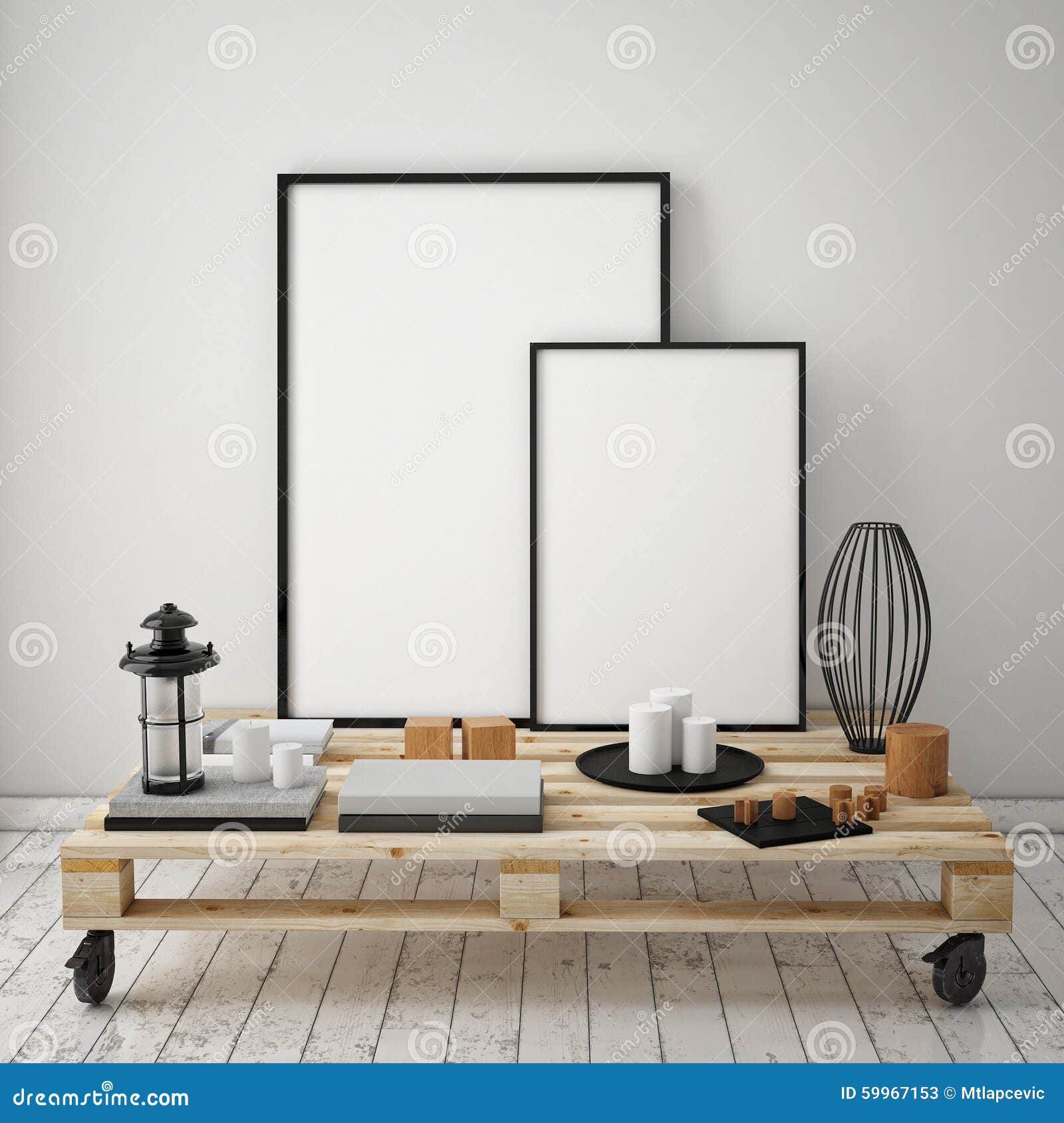 Mock Up Poster Frames With Vintage Hipster Loft Interior Background