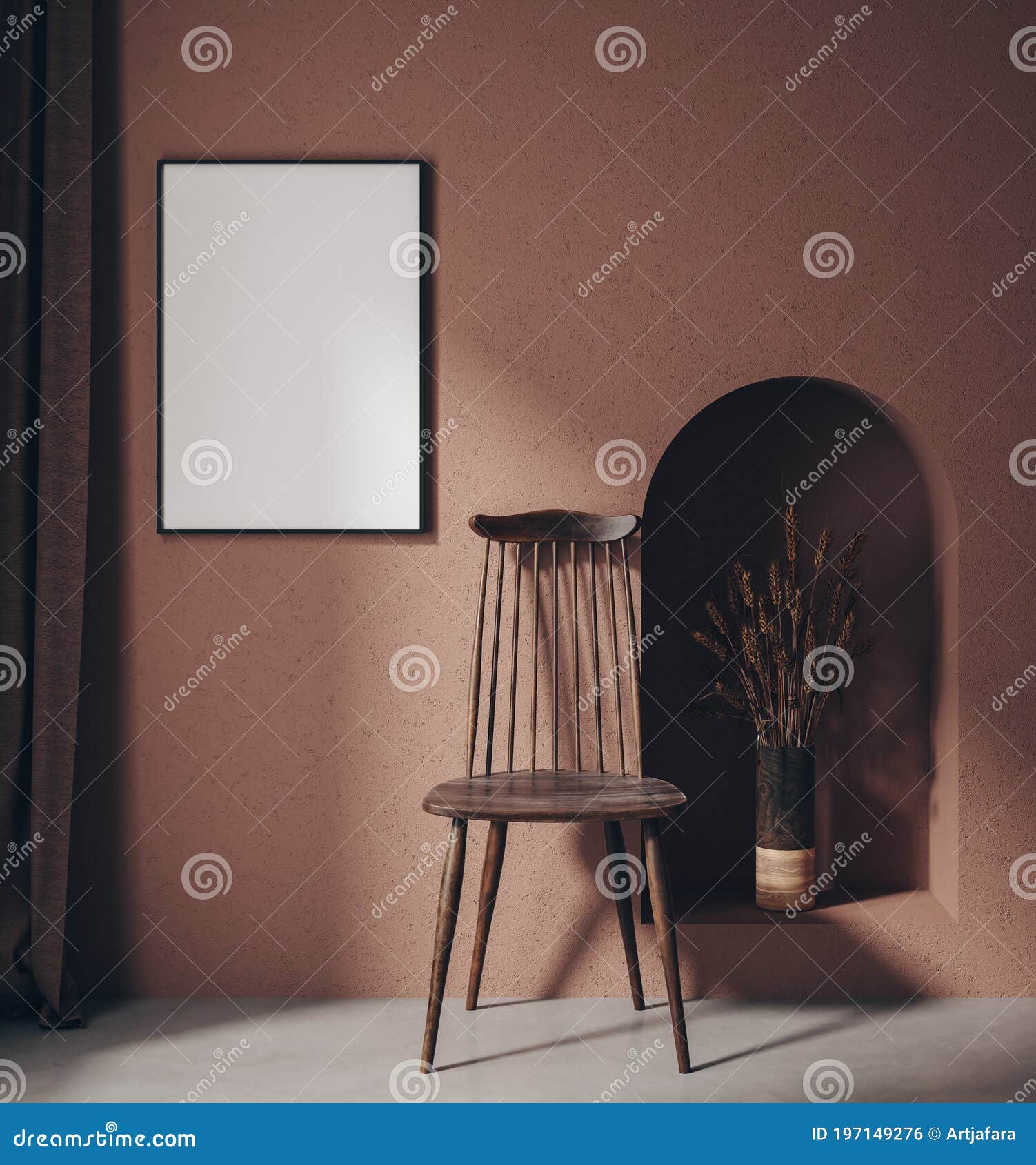 mock up poster in home interior with minimal furniture