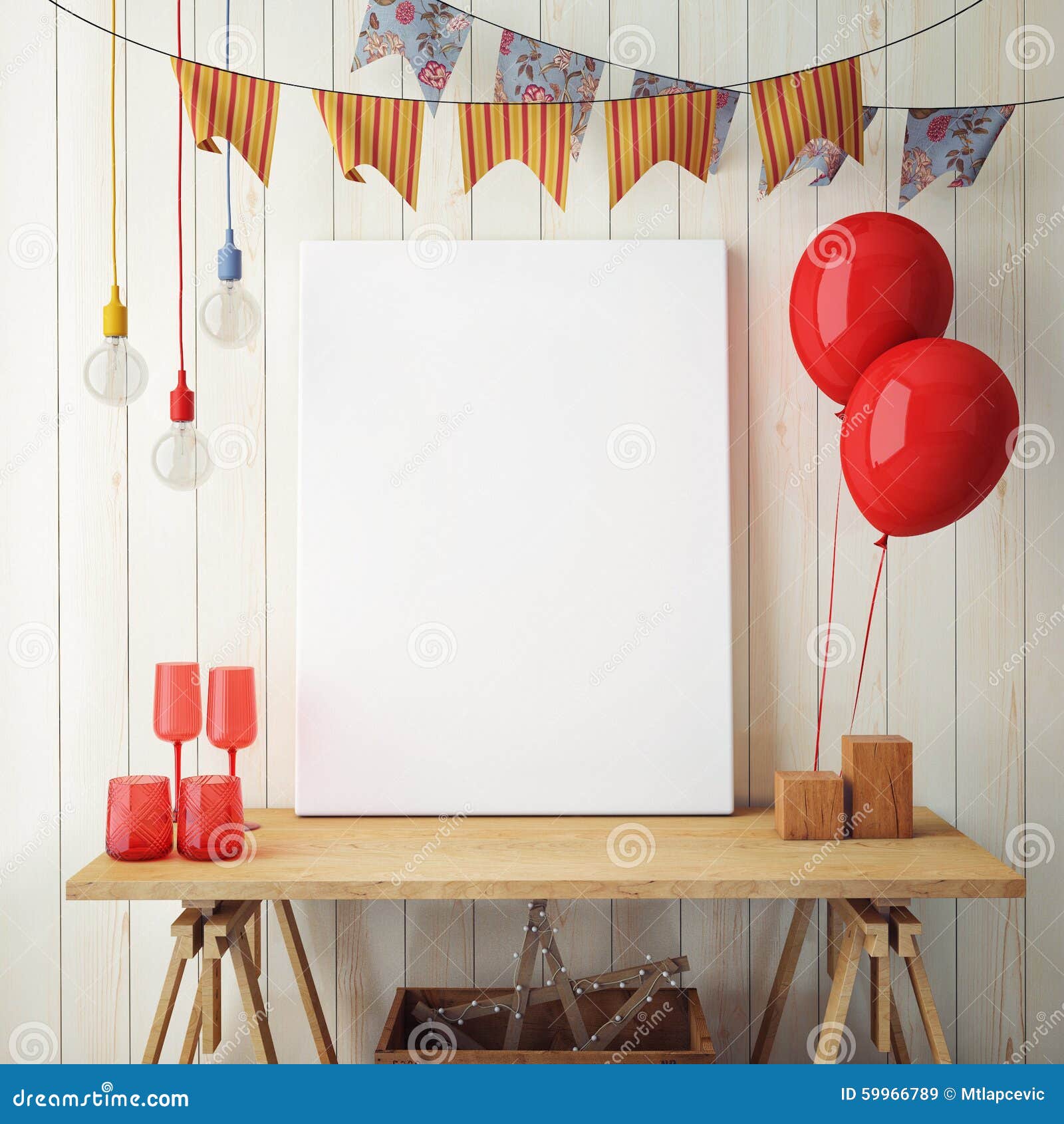  Mock Up  Poster In Interior Background With Party  