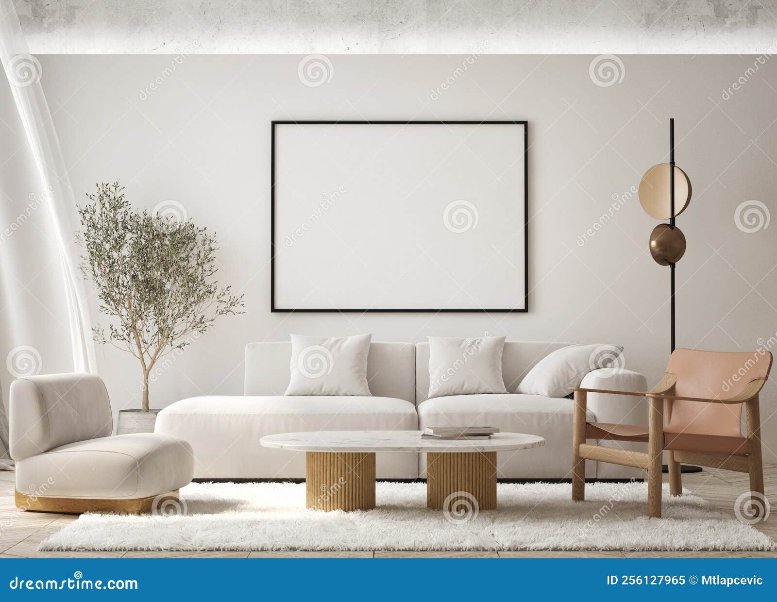 mock up poster in modern home interior background, living room, scandinavian style 3d render