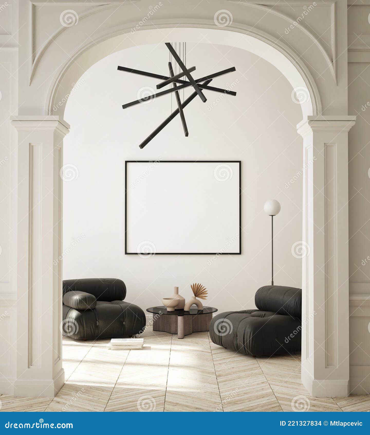 mock up poster in modern interior background, living room, minimalistic style 3d render