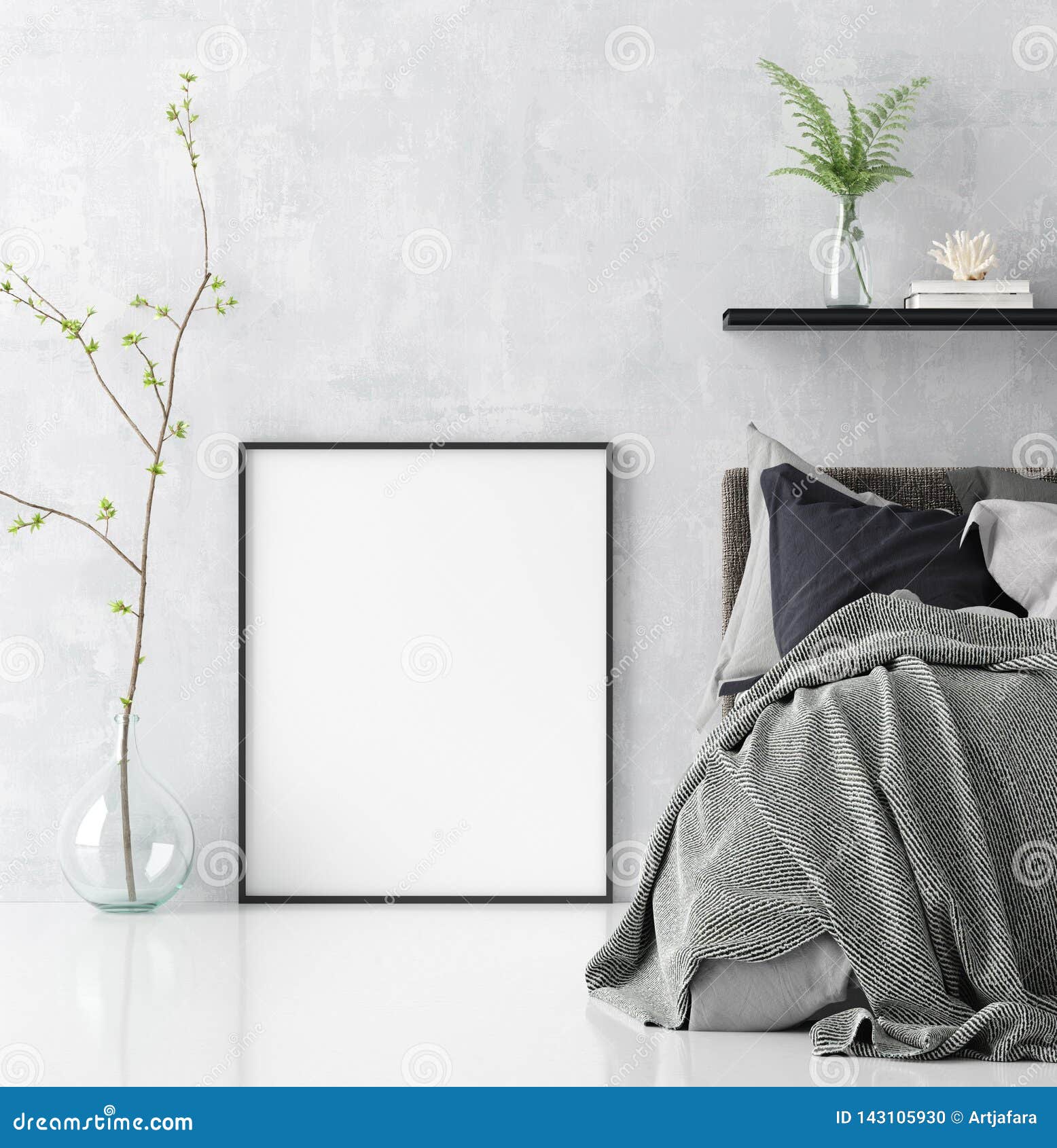 Mock Up Poster In Scandinavian Style Bedroom Interior Stock Illustration - Illustration of ...