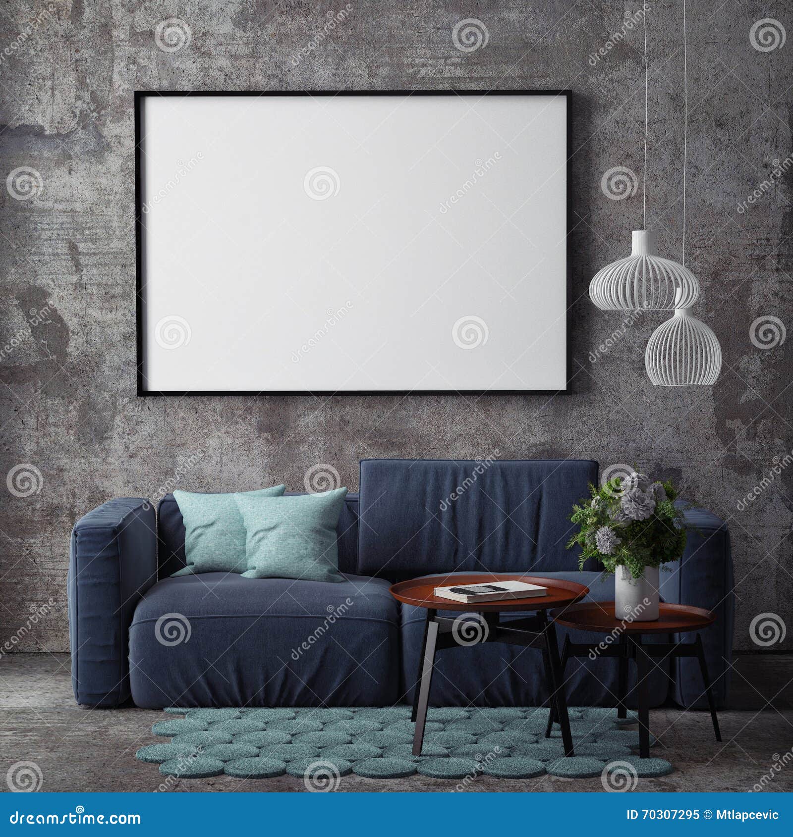 Mock Up Poster with Vintage Hipster Loft Interior Background, Stock