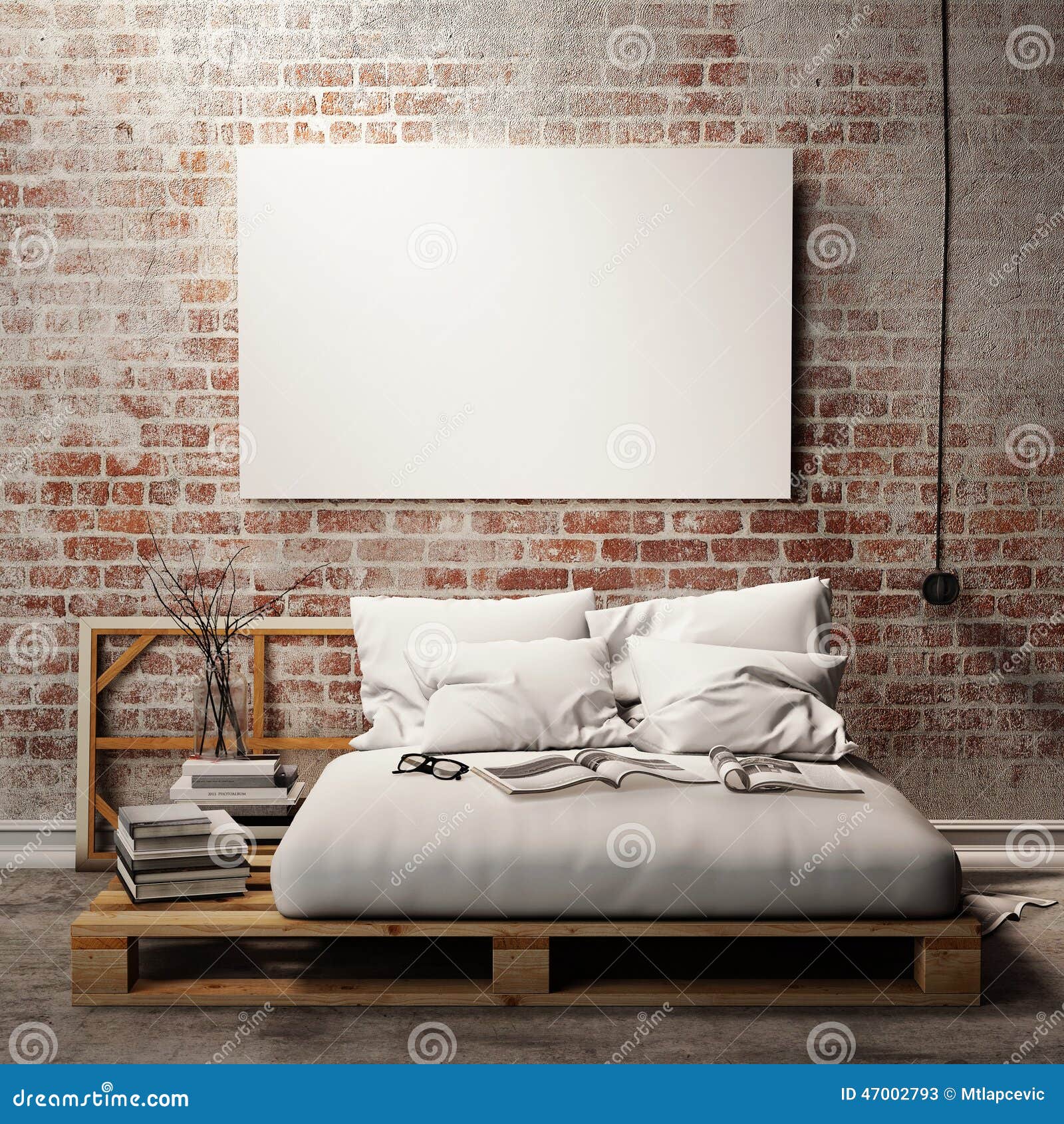 mock up poster with vintage hipster loft interior background, 3d render