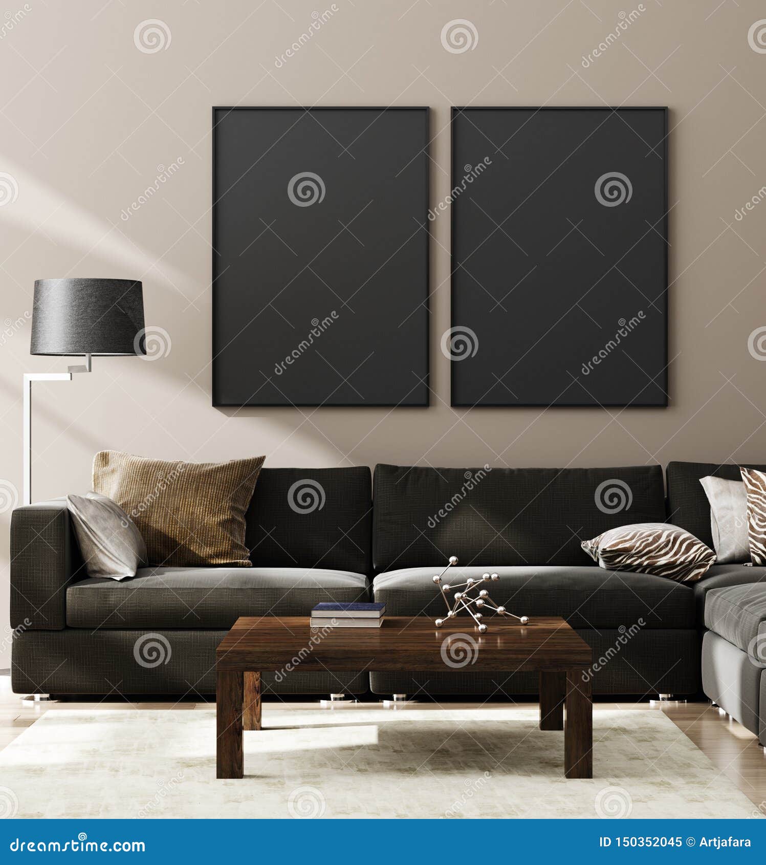 mock up poster,wall in luxury modern living room interior