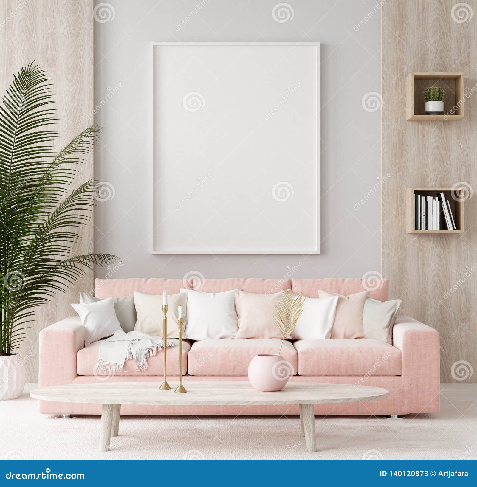 Mock Up Poster in Warm Home Interior Background, Springtime Stock Image -  Image of home, empty: 140120873