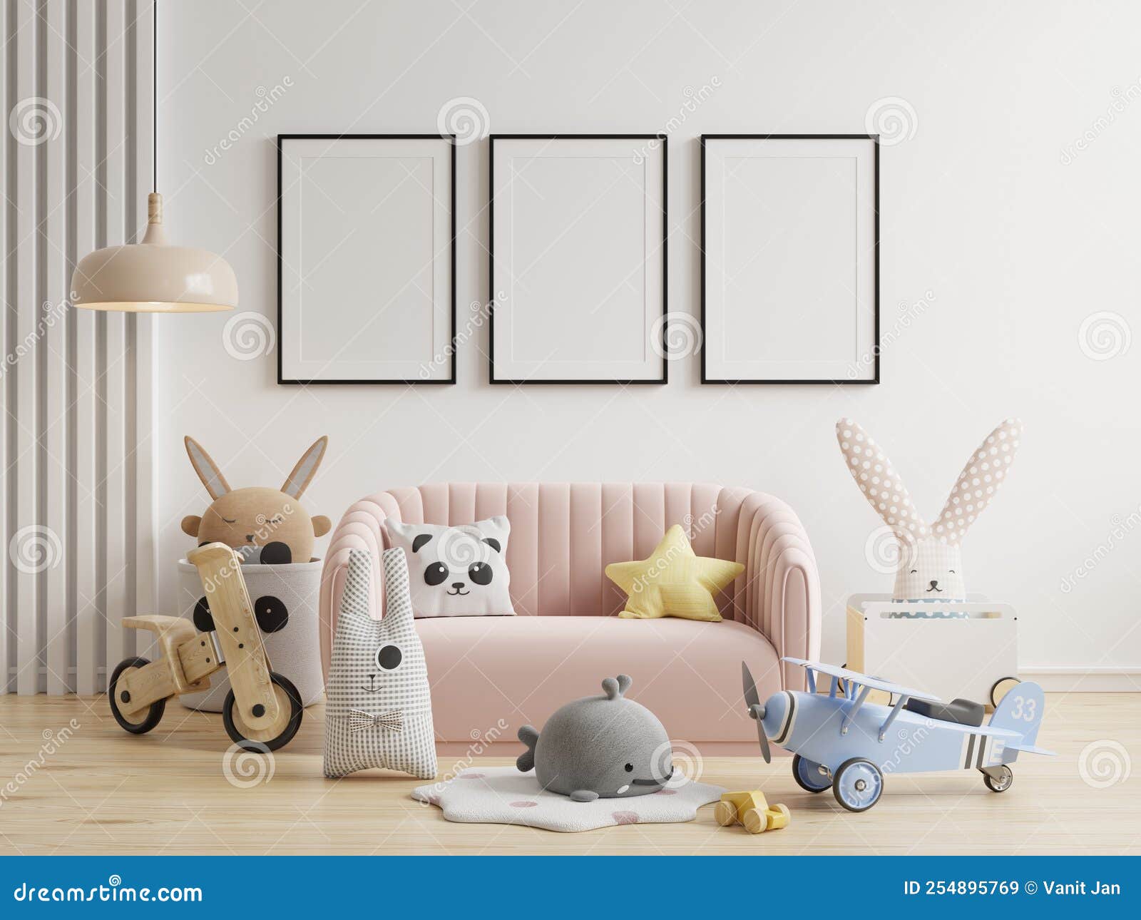 Mock Up Posters in Child Room Interior,posters on Empty White Color