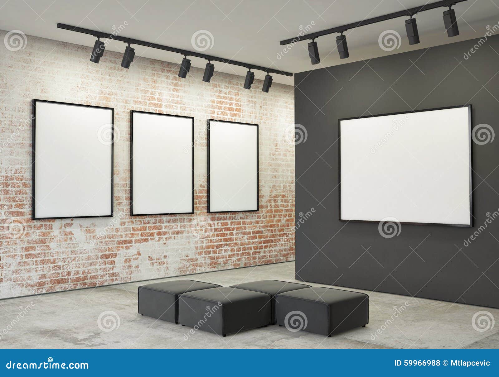 mock up posters frames and canvas in gallery interior background,