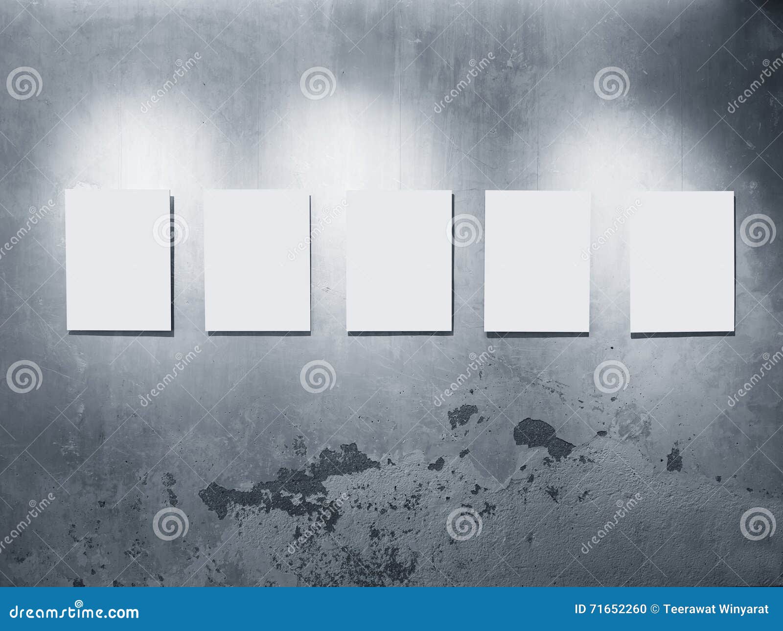 Mock Up Posters Frames on Grey Concrete Wall Gallery Display Stock