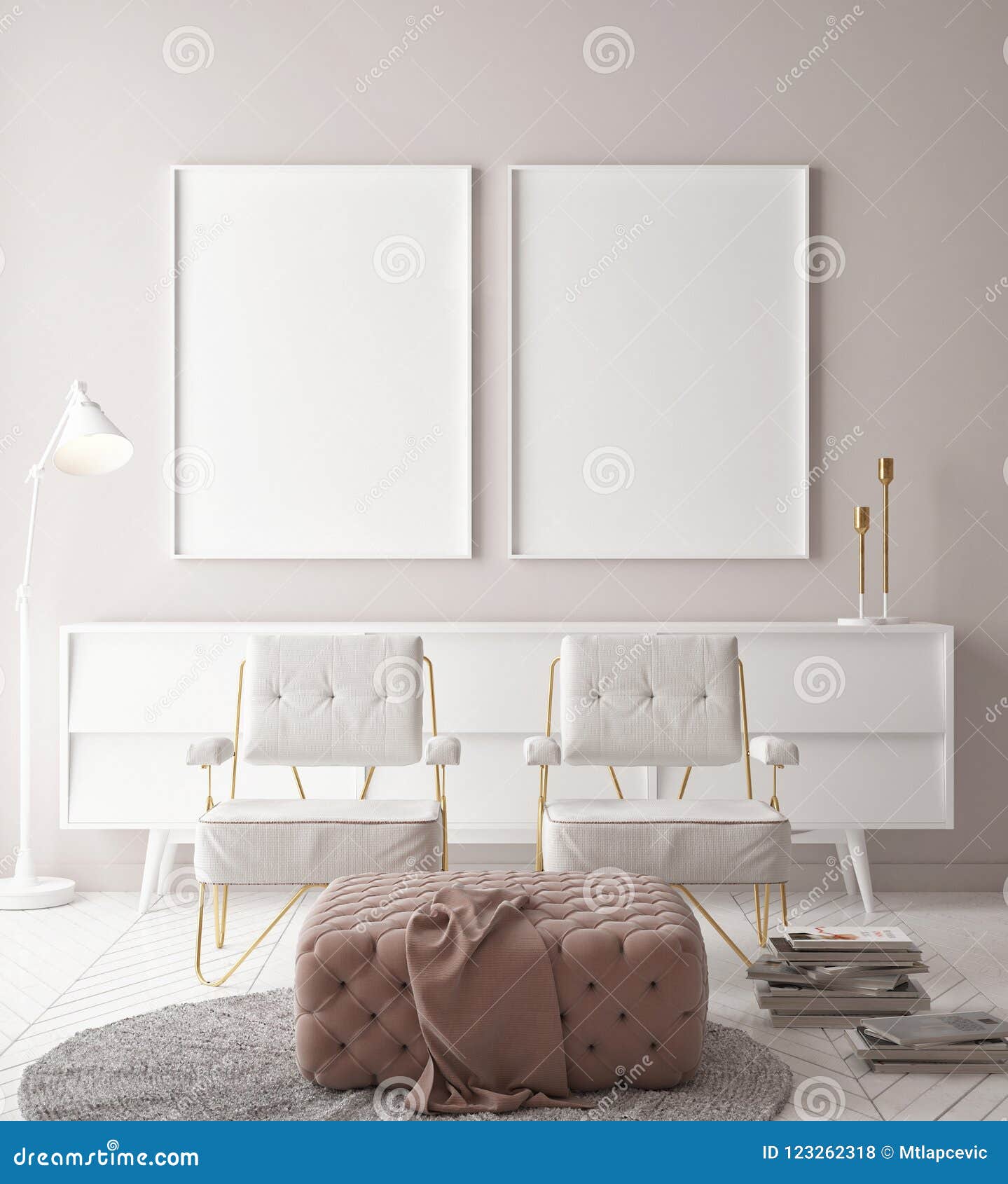 mock up posters, hipster background, minimalism wall with two chairs