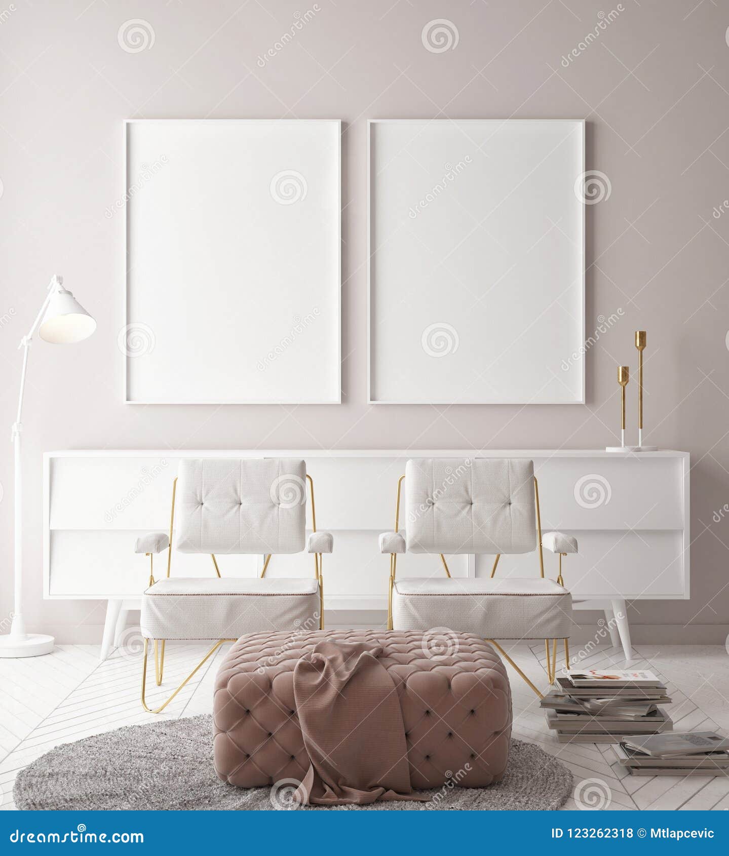 Mock Up Posters, Hipster Background, Minimalism Wall with Two Chairs
