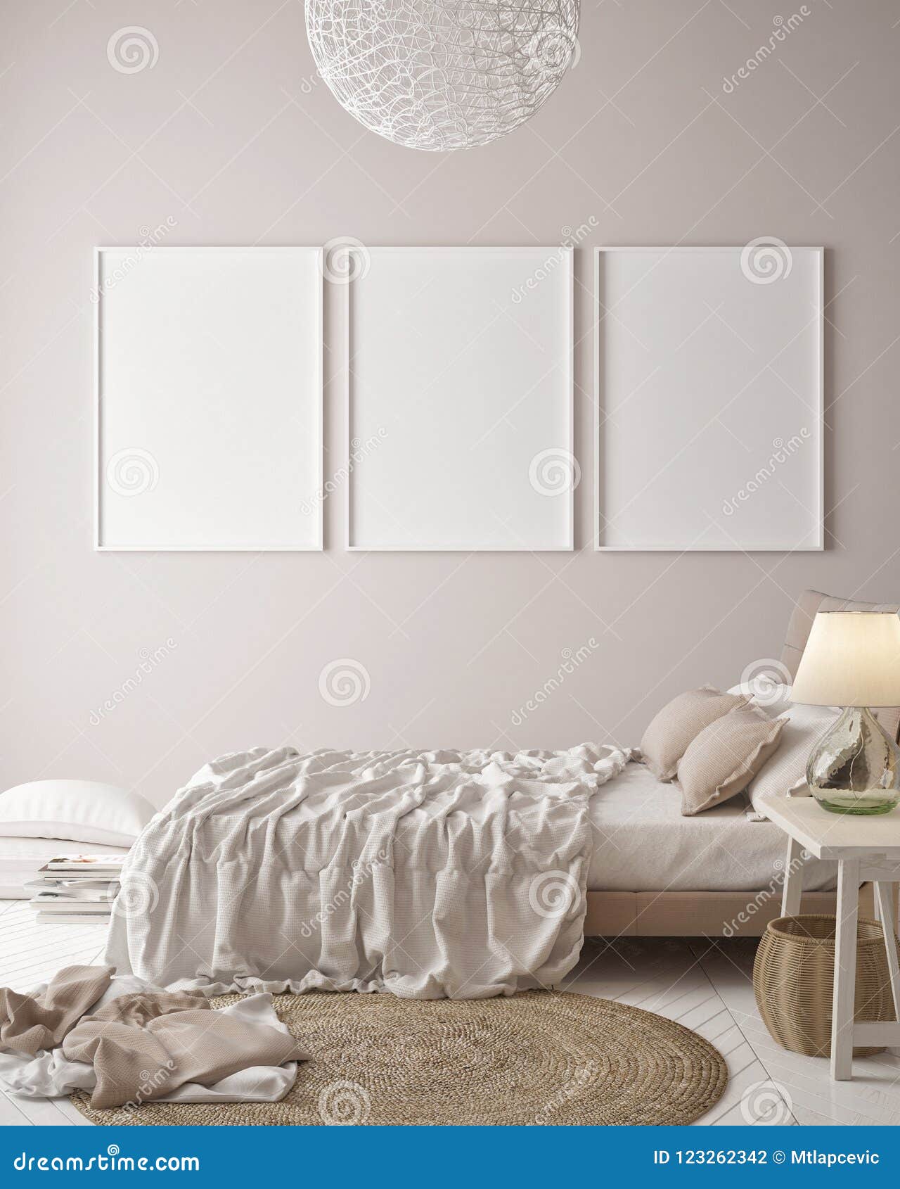 mock up posters on minimalism pastel wall , hipster bedroom