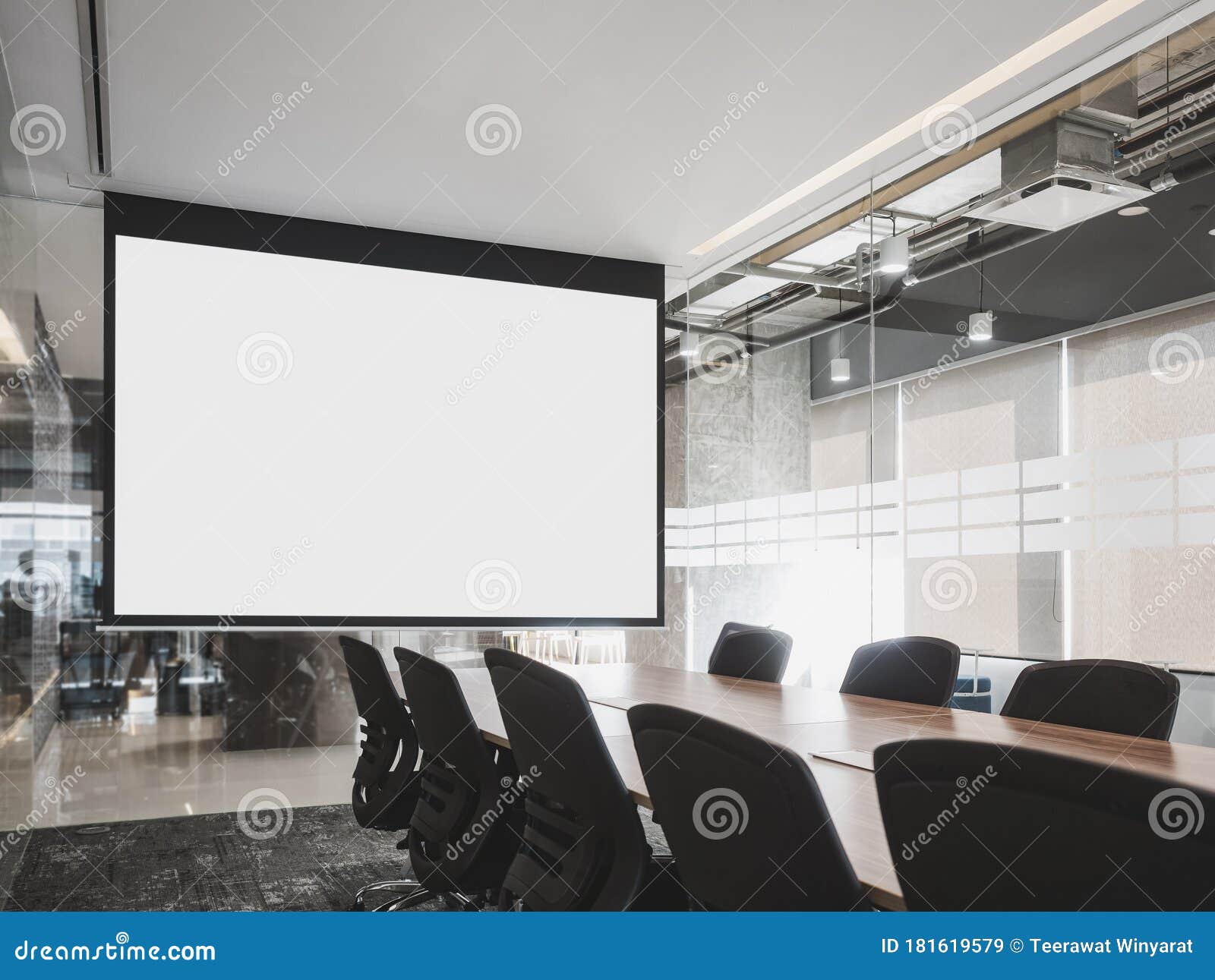 Download Mock Up Projector Screen Presentation Interior Meeting Room Business Office Stock Image - Image ...