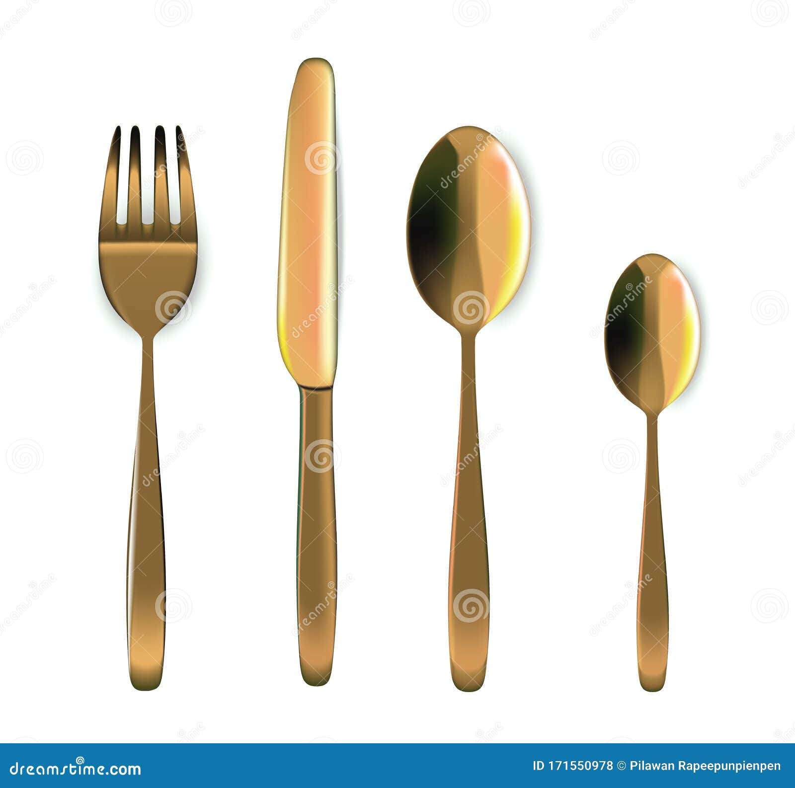 Mock Up Realistic Gold Spoon Fork And Knife On Dining Table For Food Isolated On White Background Vector Stock Vector Illustration Of Empty Dinner 171550978