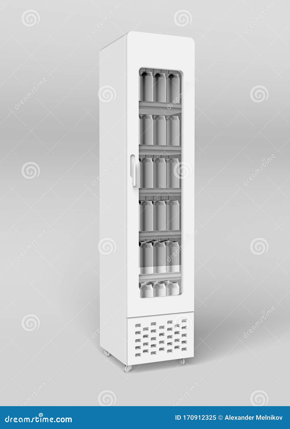 Download Mock Up Refrigerator With A Glass Door And Iron Cans Inside. 3d Render Stock Illustration ...