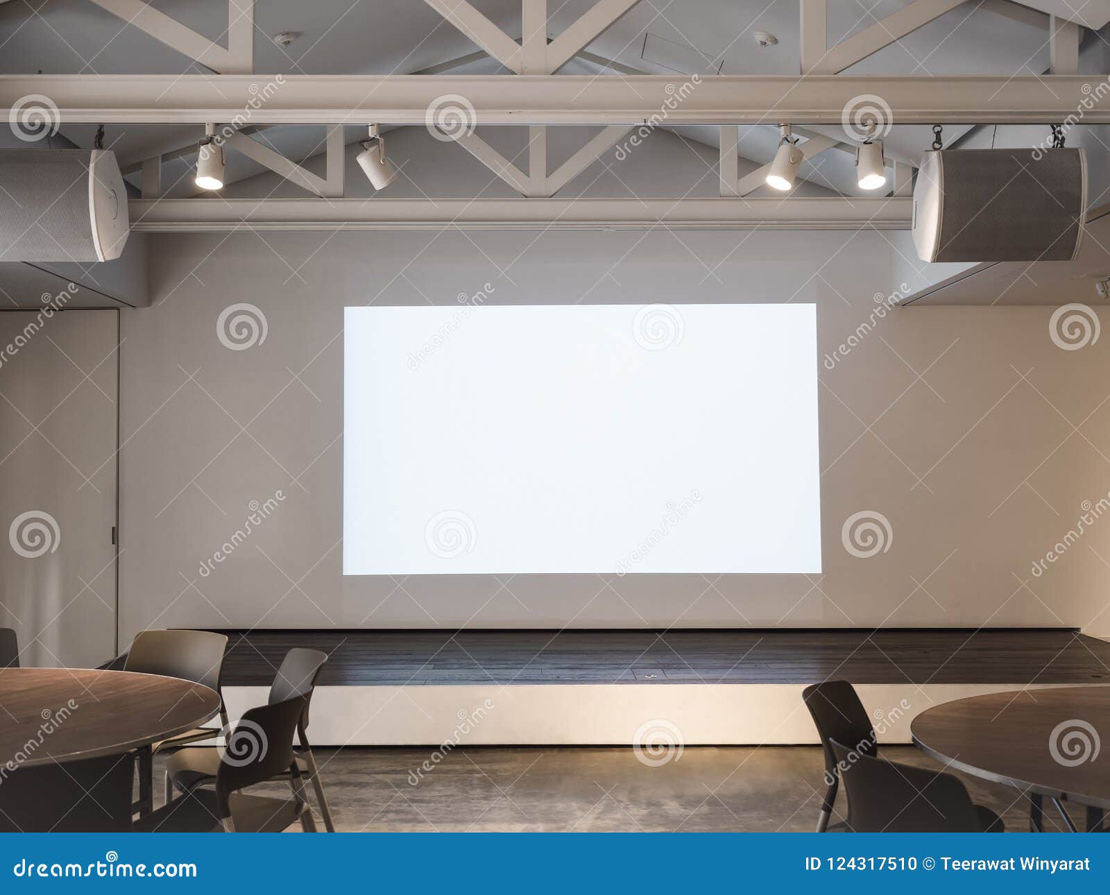 Download Mock Up Screen In Meeting Room With Table And Seats Business Presentation Stock Photo - Image of ...