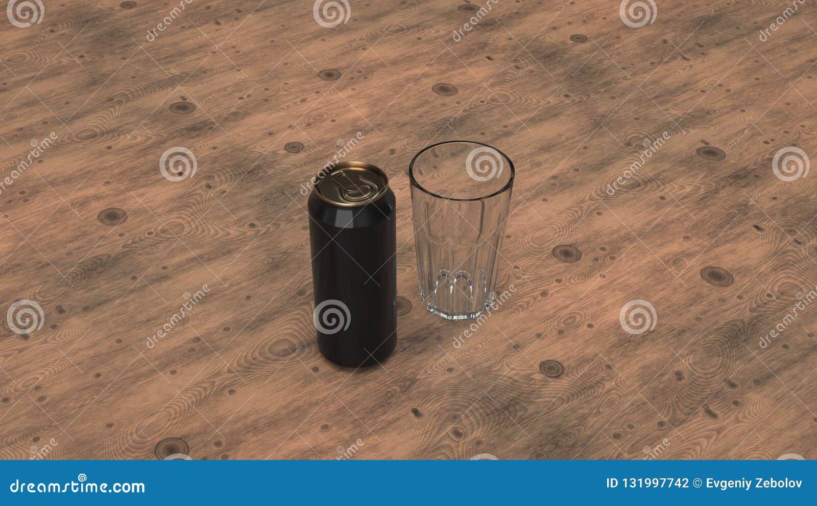 mock up of beer can and an empty glass