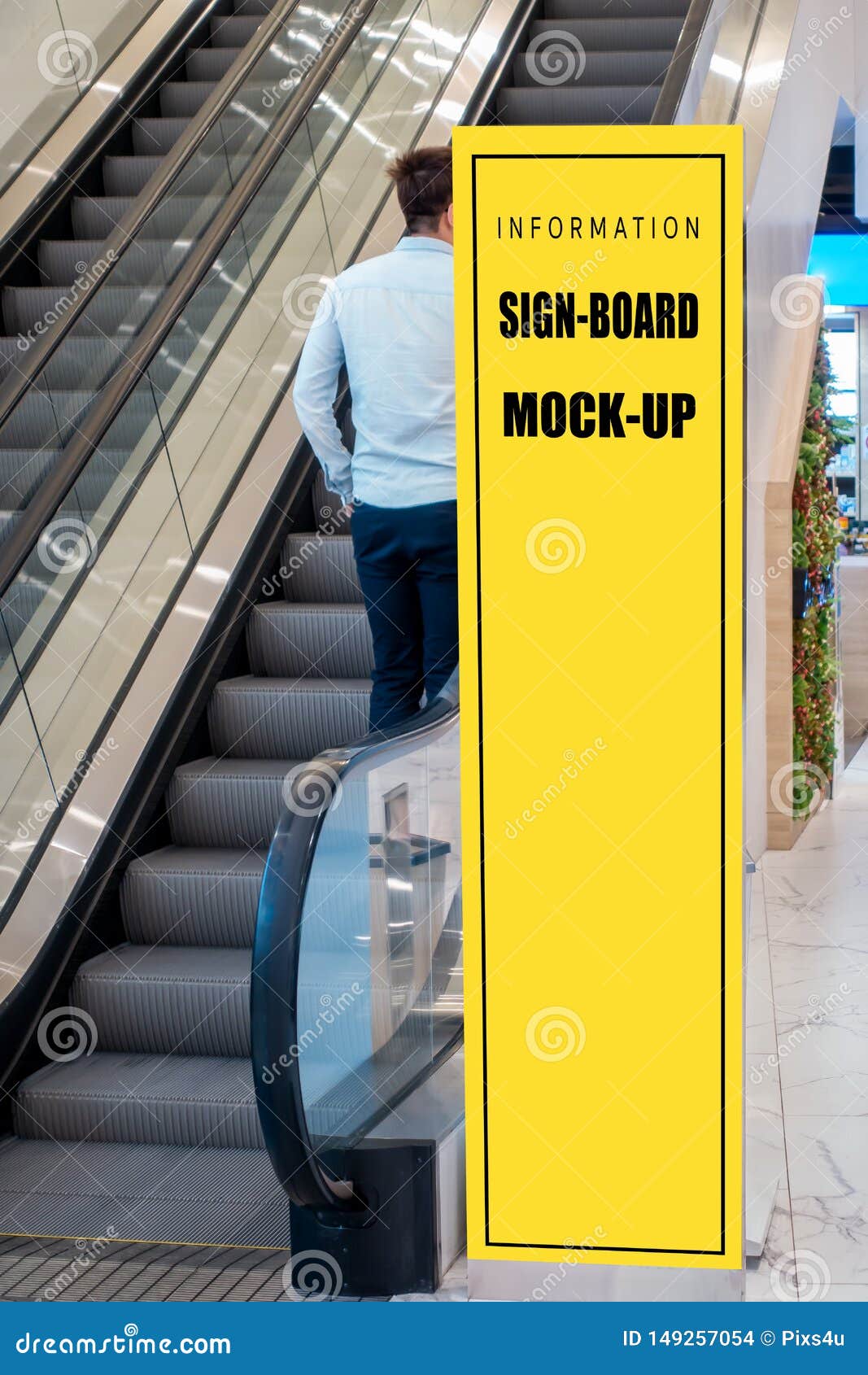 Download Mock Up Tall Signboard Near Escalator In Shopping Mall Stock Photo Image Of Large Design 149257054