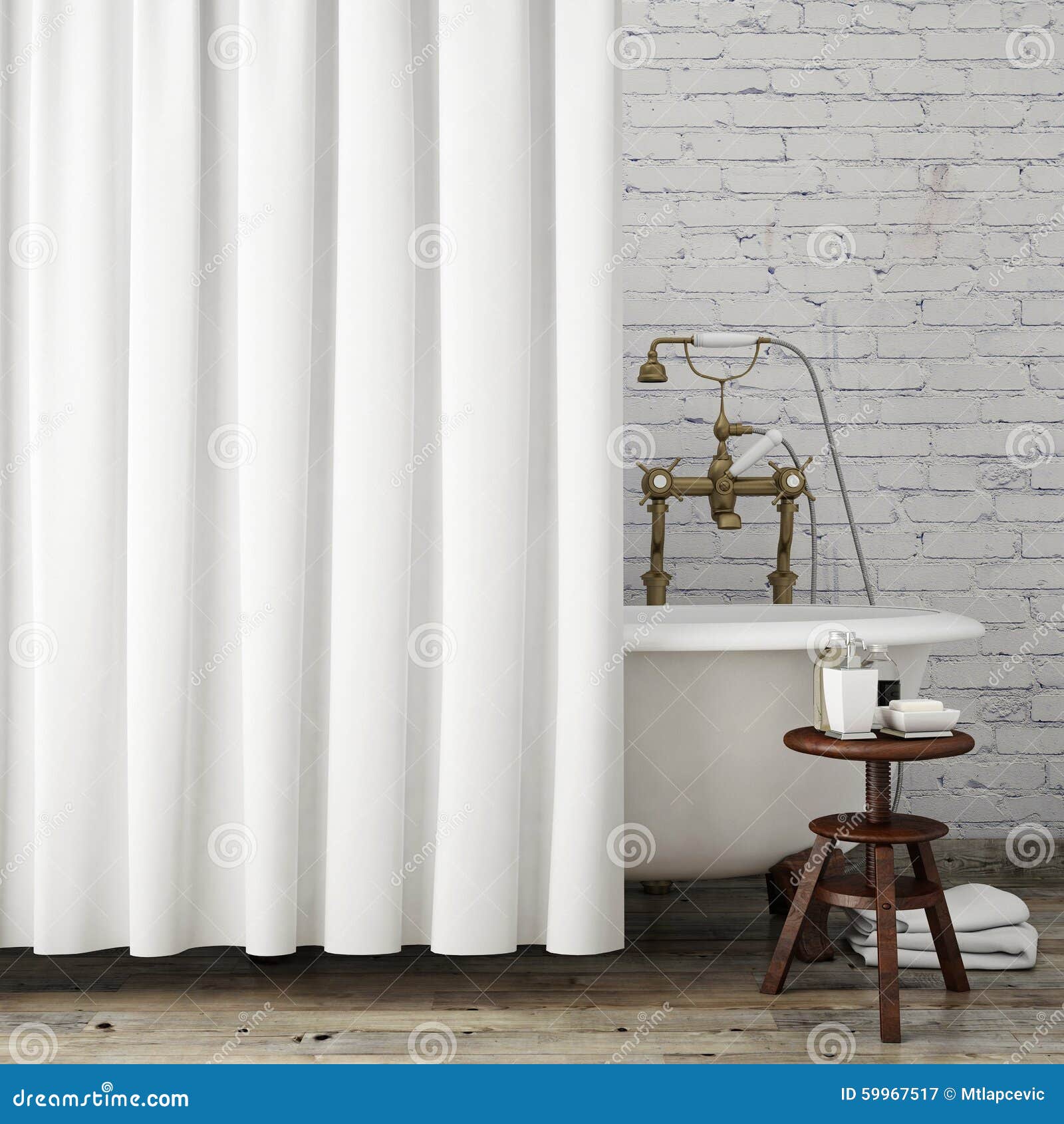 Download Mock Up Vintage Hipster Bathroom With White Curtains, Interior Background, Stock Image - Image ...