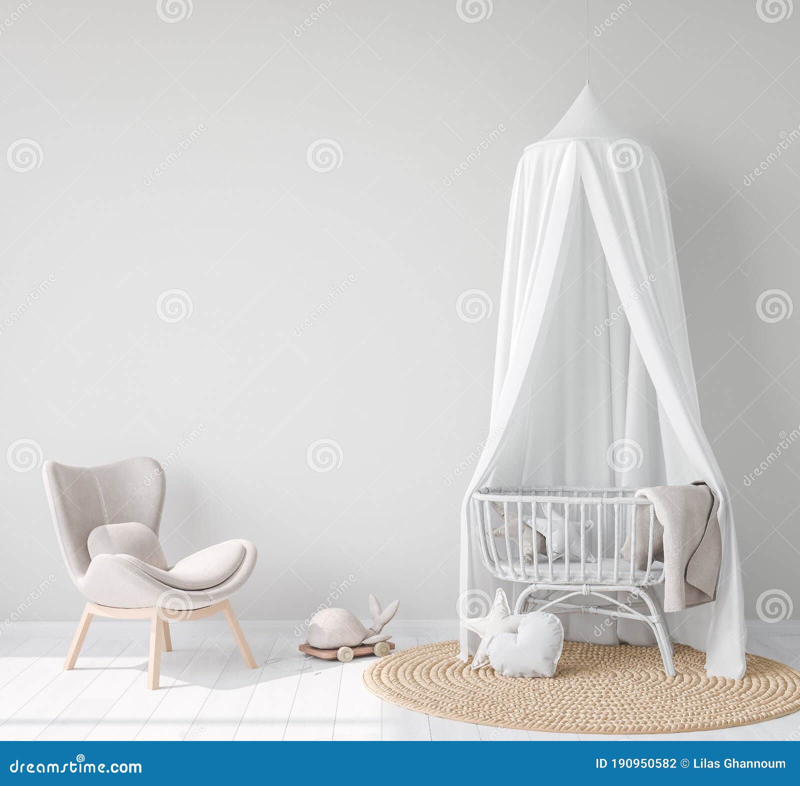 mock up wall in farmhouse  in baby room, nursery mockup, scandinavian style