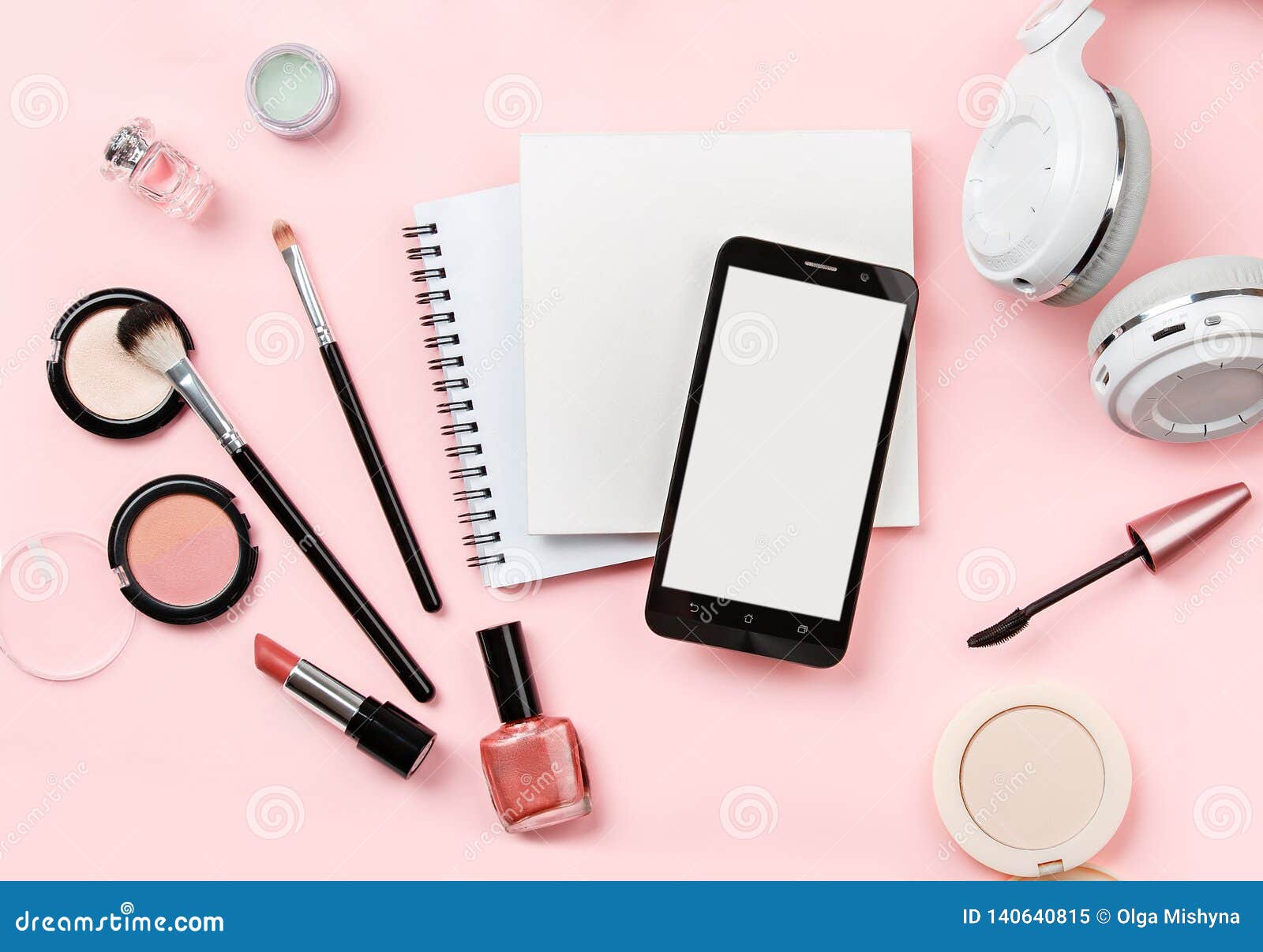 Download Mock Up Woman`s Cosmetics, Phone, Headphones And Glasses ...