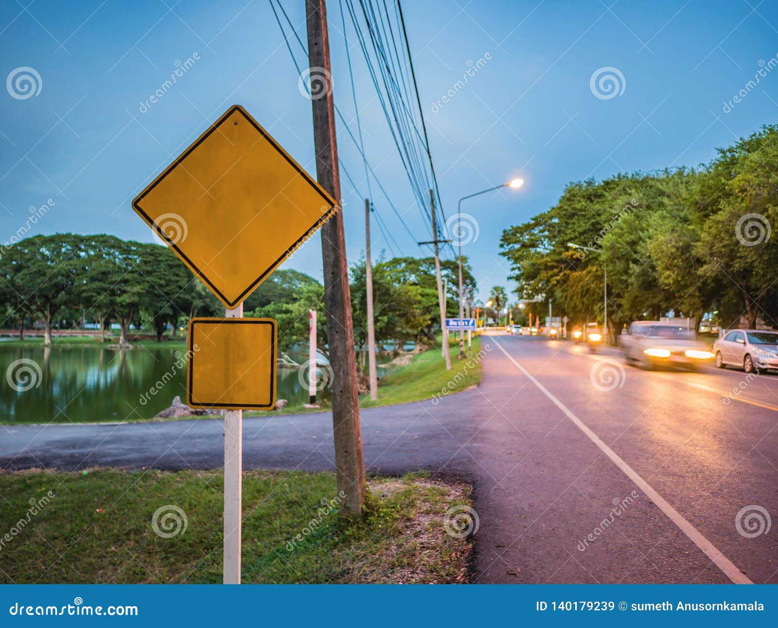 Download Mock Up Yellow Traffic Sign Beside The Road Stock Image ...