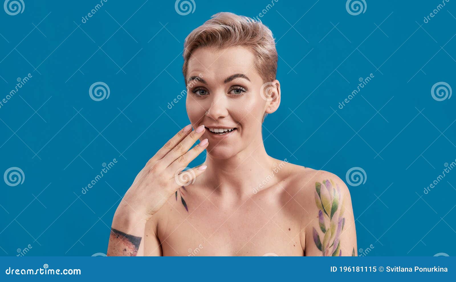 Beauty Portrait Of A Young Smiling Half Naked Woman Stock 