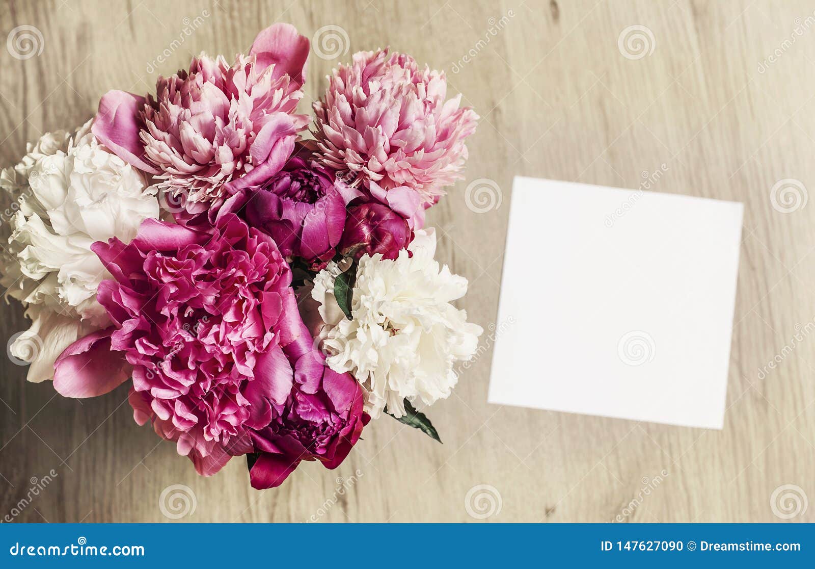Download Mockup With Elegant Peony Bouquet And A Square Card Stock ...