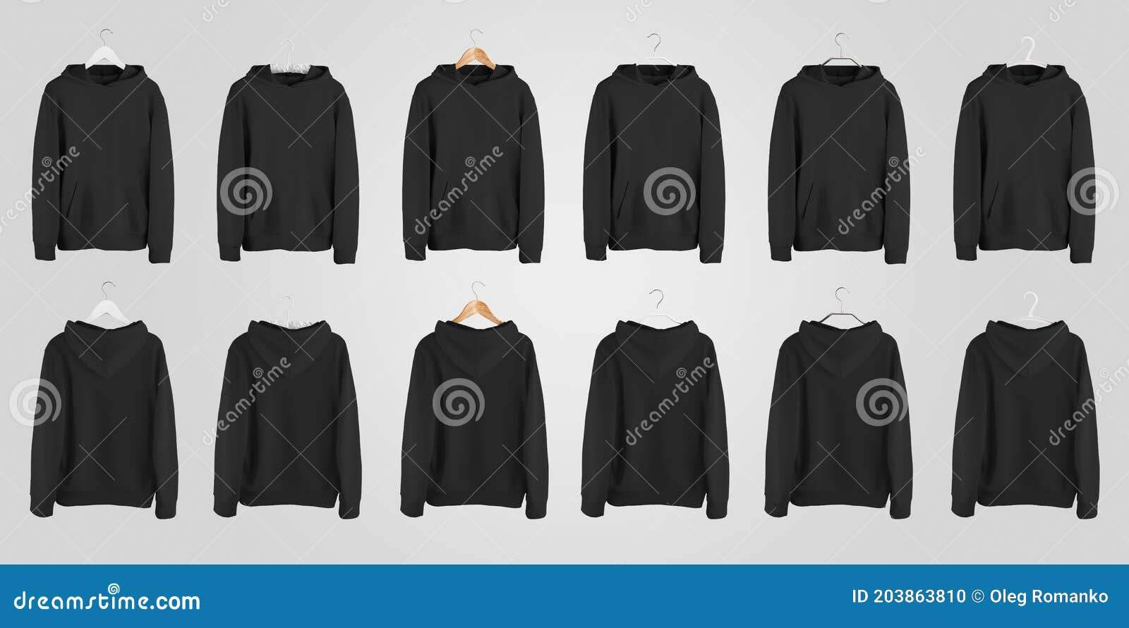 Download Mockup Of A Black Blank Hoodie With A Pocket On Different ...