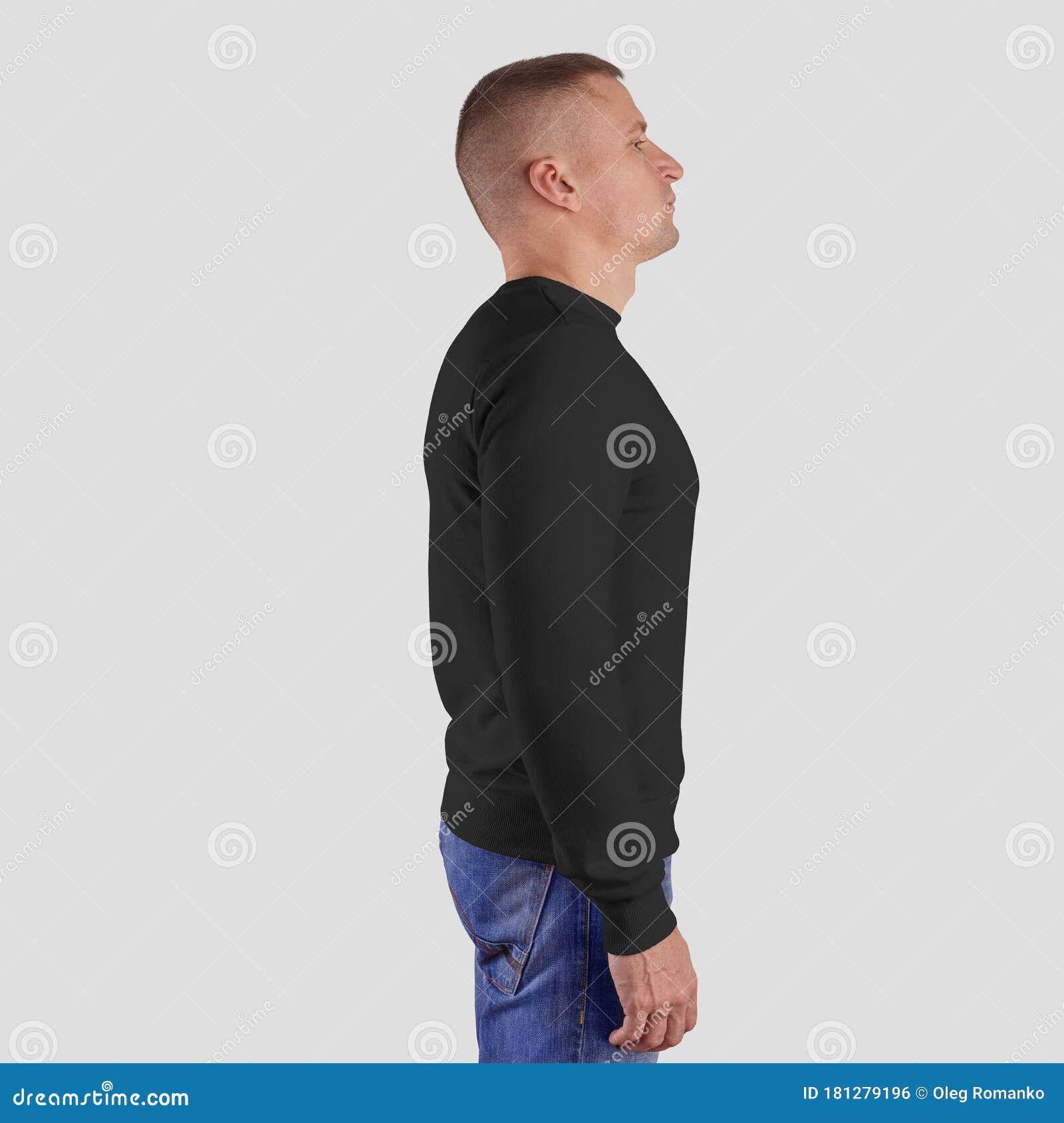 Download Mockup Of Black Long-sleeved Clothing On A Man In Blue ...