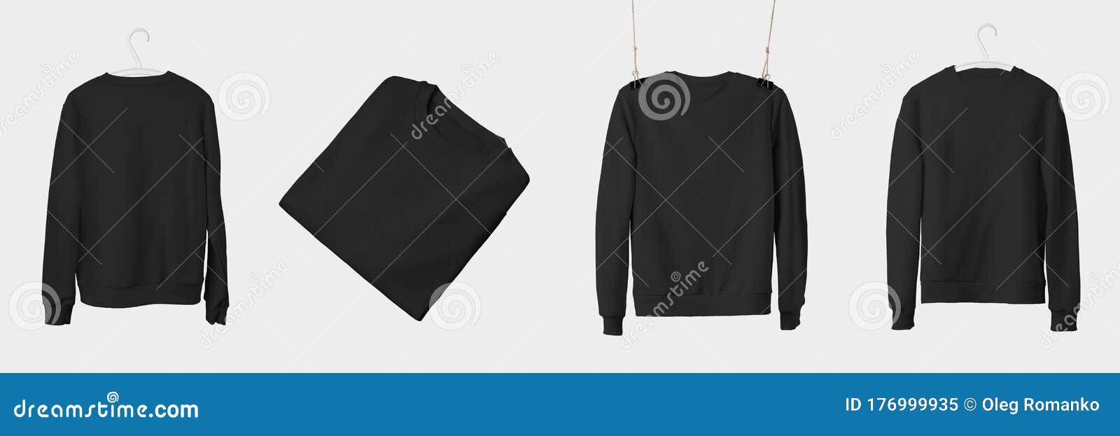 Mockup of Black Textile Sweatshirt Hanging on a Hanger and Rope ...