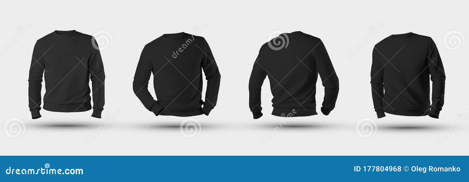 Mockup Blank Male Sweatshirt 3D Rendering, Front, Back, Isolated on a ...