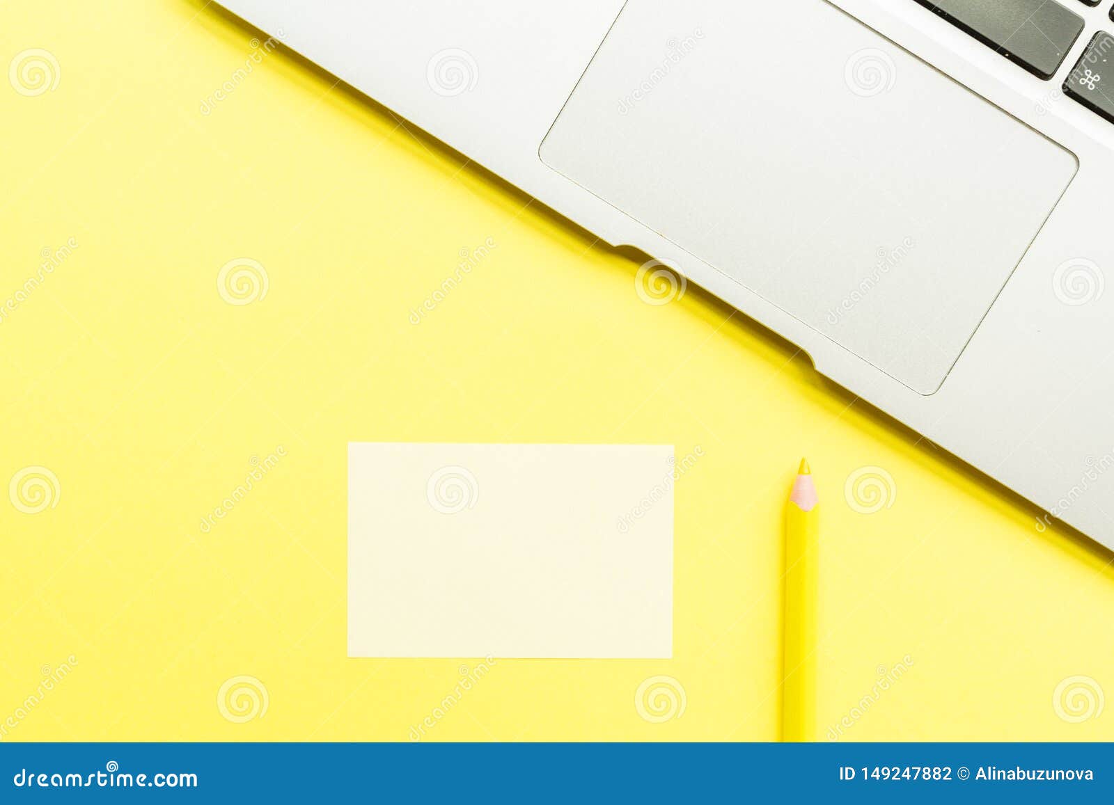 Download Mockup Blank Page With Laptop And Pencil On Yellow Background. Top View With Copy Space For ...