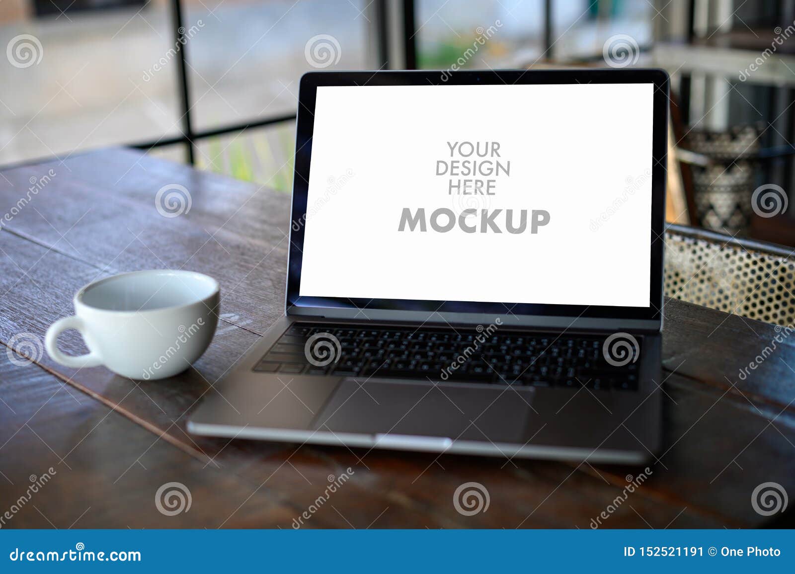 mockup of business man using laptop screen for your advertising text message laptop with blank screen on table compute work