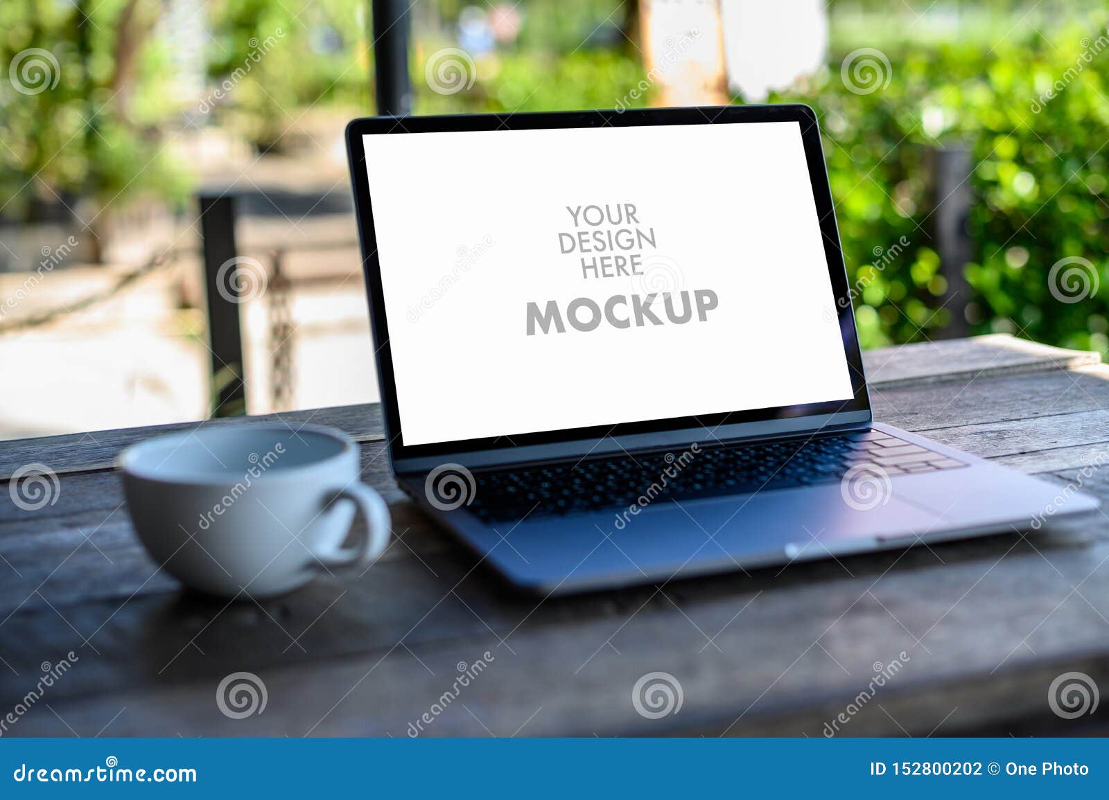 mockup of business man using laptop screen for your advertising text message laptop with blank screen on table compute work