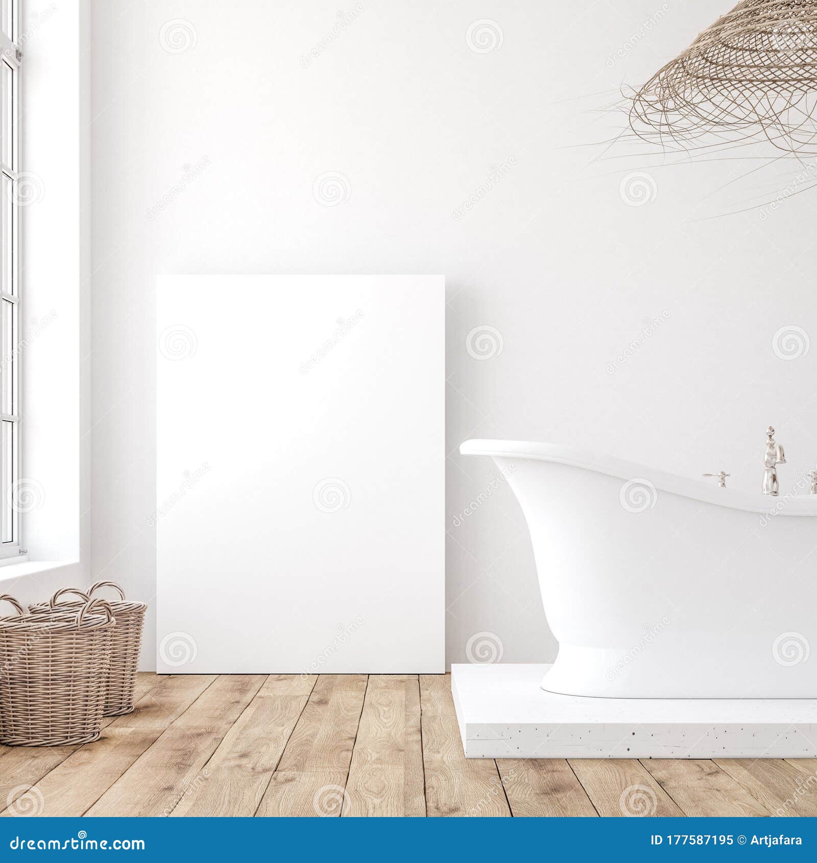 Download Mockup Canvas In Minimalist White Bathroom Interior Stock Illustration Illustration Of Bright Frame 177587195